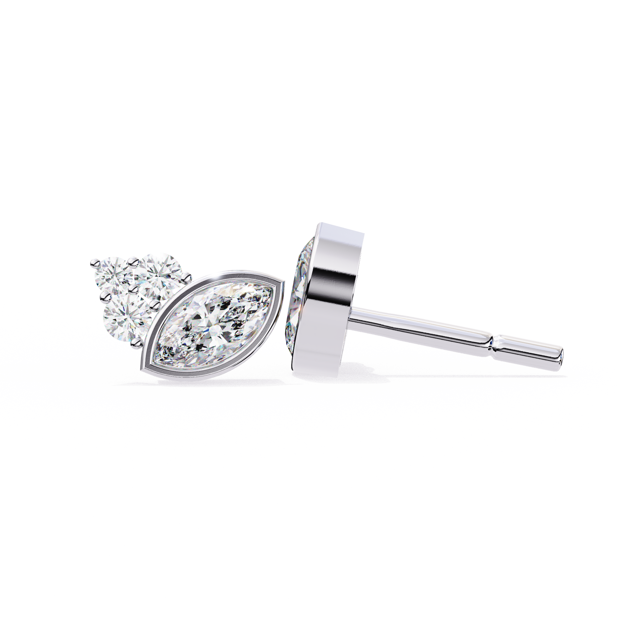 Marquise Bezel and Round Stud Earrings
