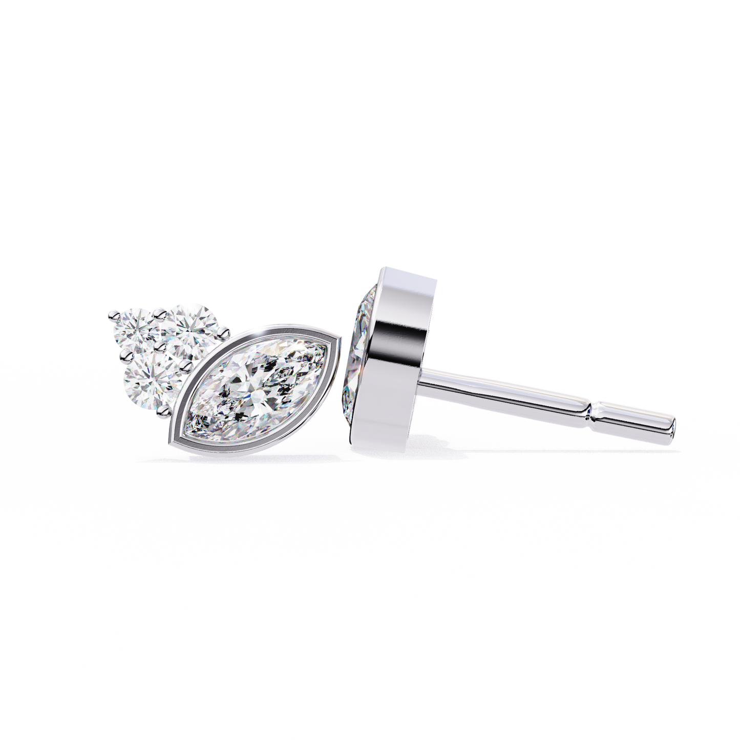 Marquise Bezel and Round Stud Earrings