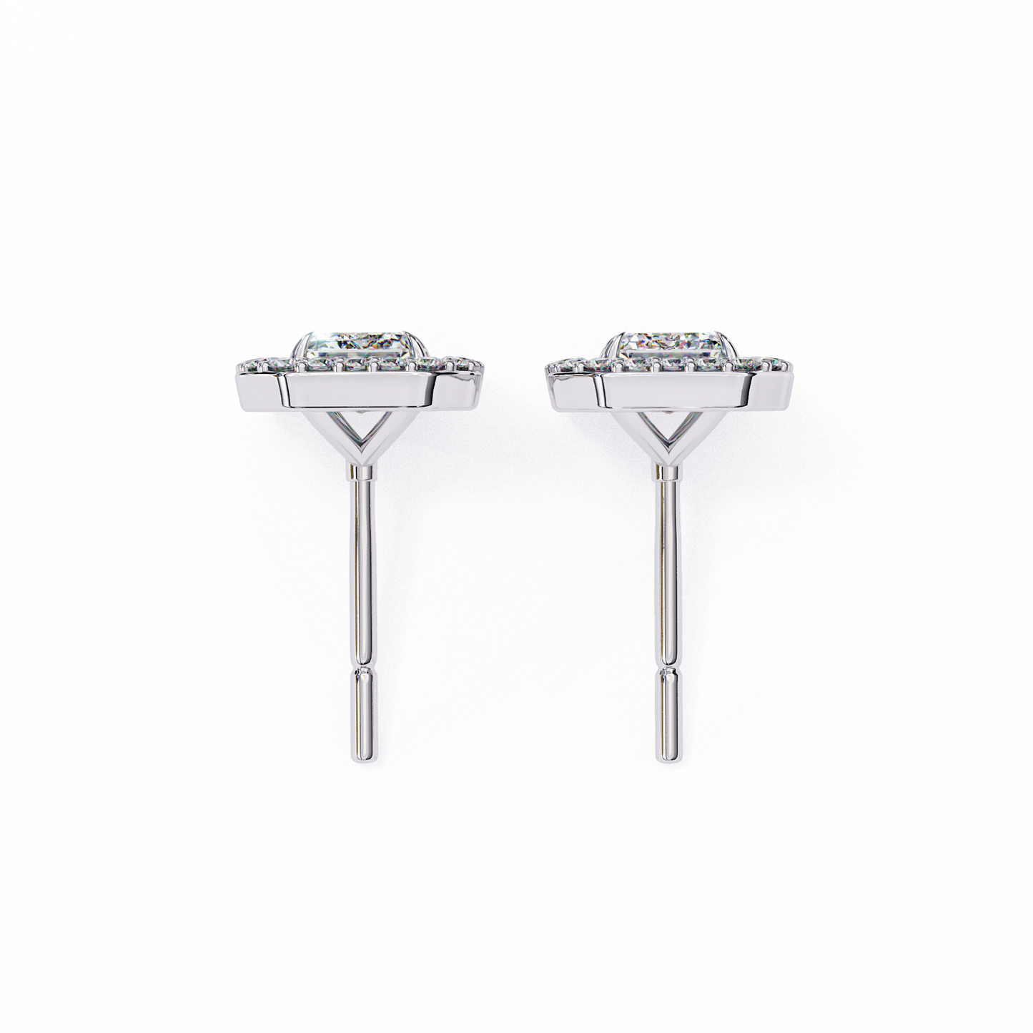 Emerald Halo Style Stud Earrings