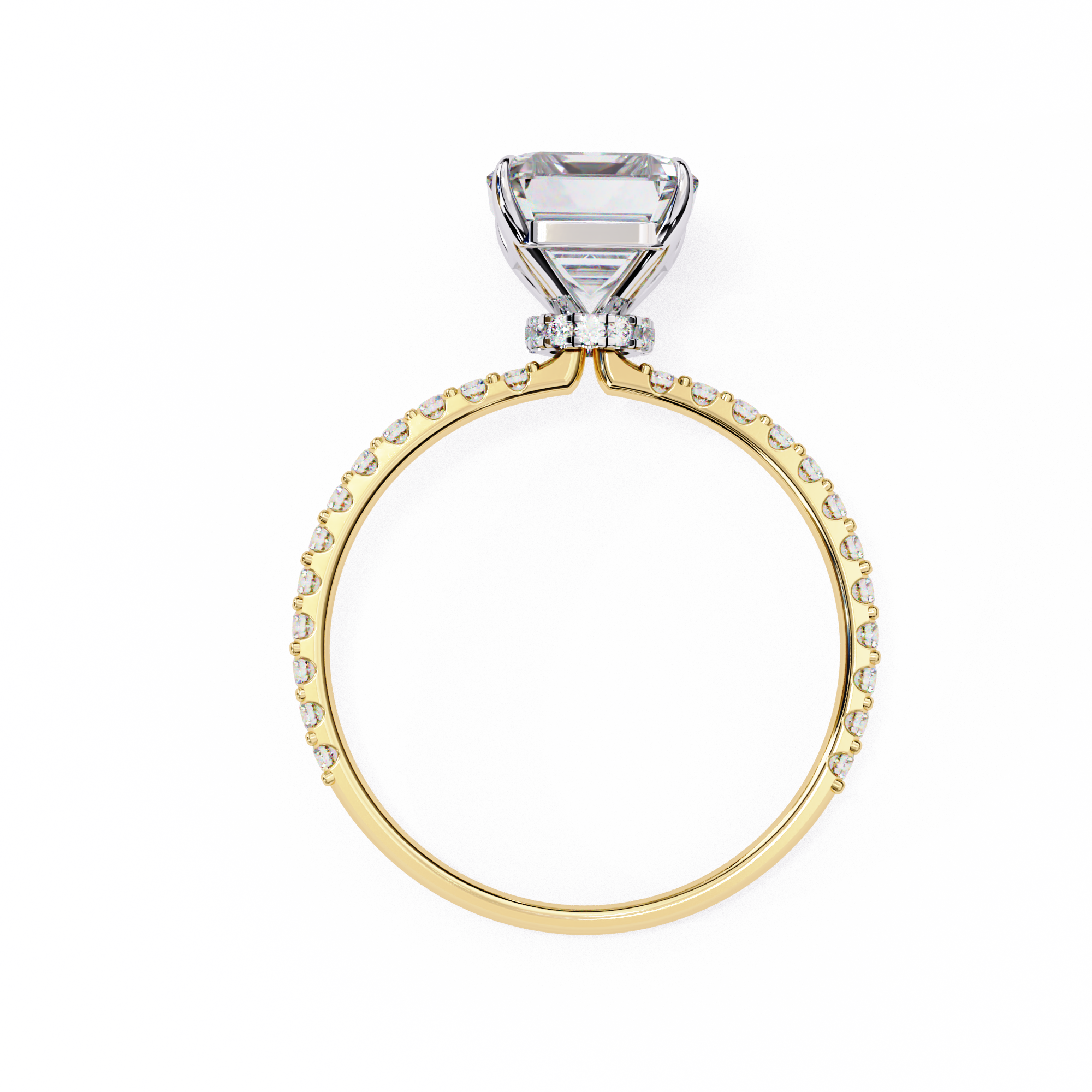 Women's Emerald Solitaire Diamond Ring With pave & under halo
