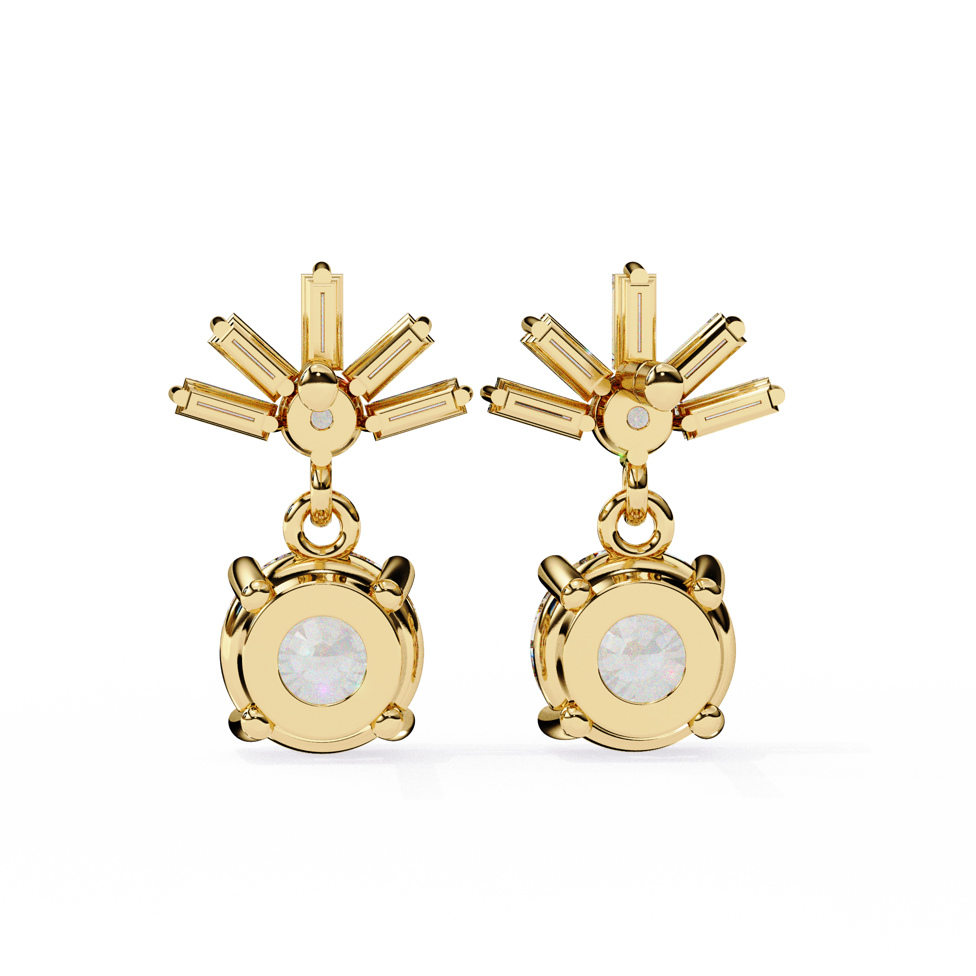 Baguette Accented Round Lab Grown Diamond Drop Earrings