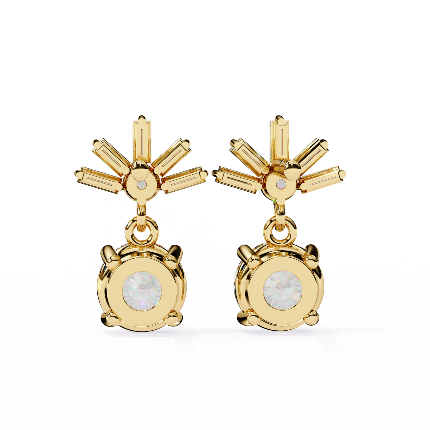 Baguette Accented Round Lab Grown Diamond Drop Earrings