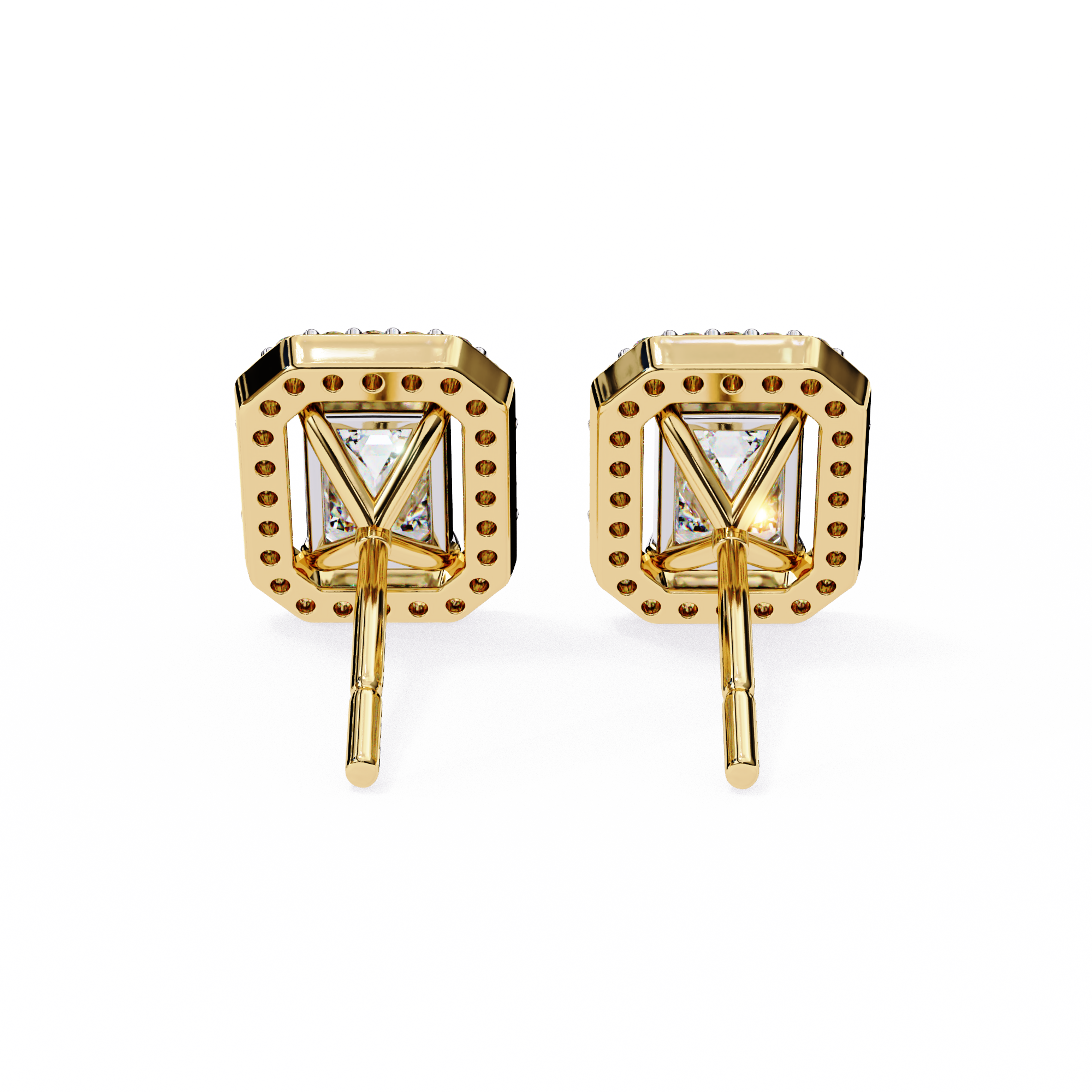 Emerald Halo Style Stud Earrings