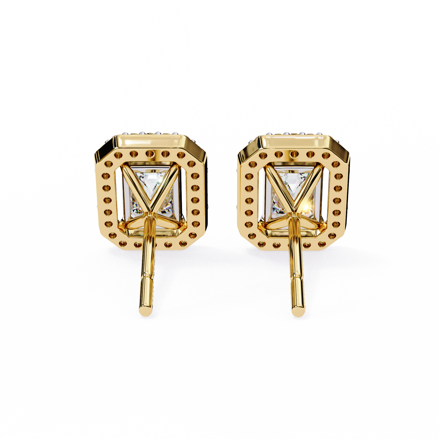 Emerald Halo Style Stud Earrings