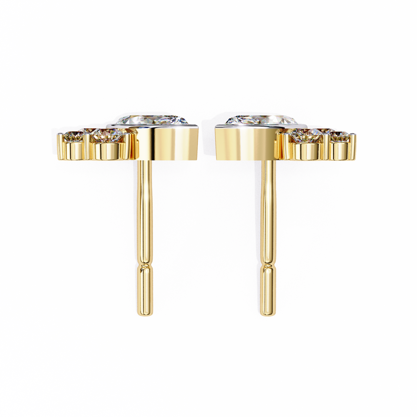 Marquise Bezel and Round Stud Earrings