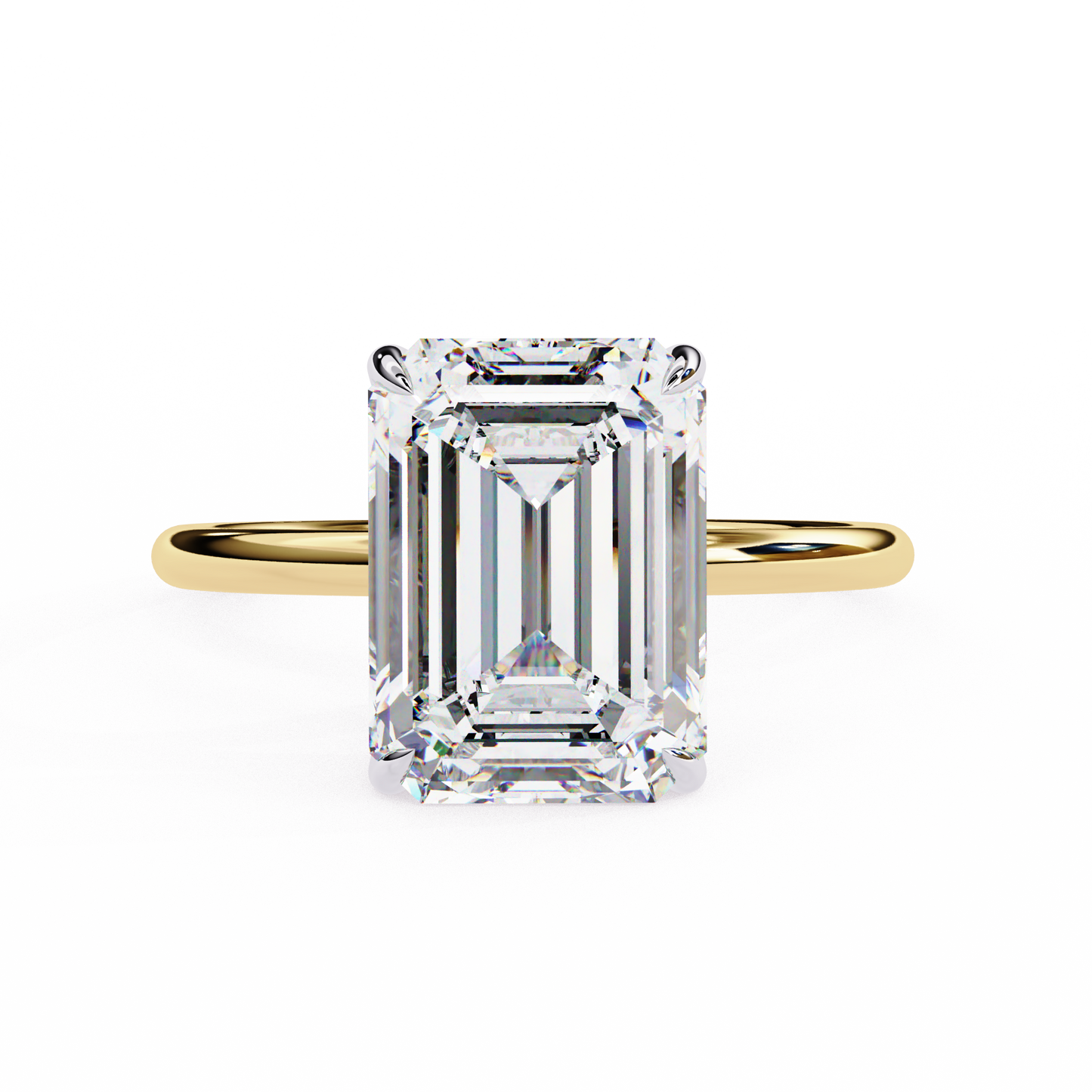 Emerald Solitaire Ring with Hidden Halo