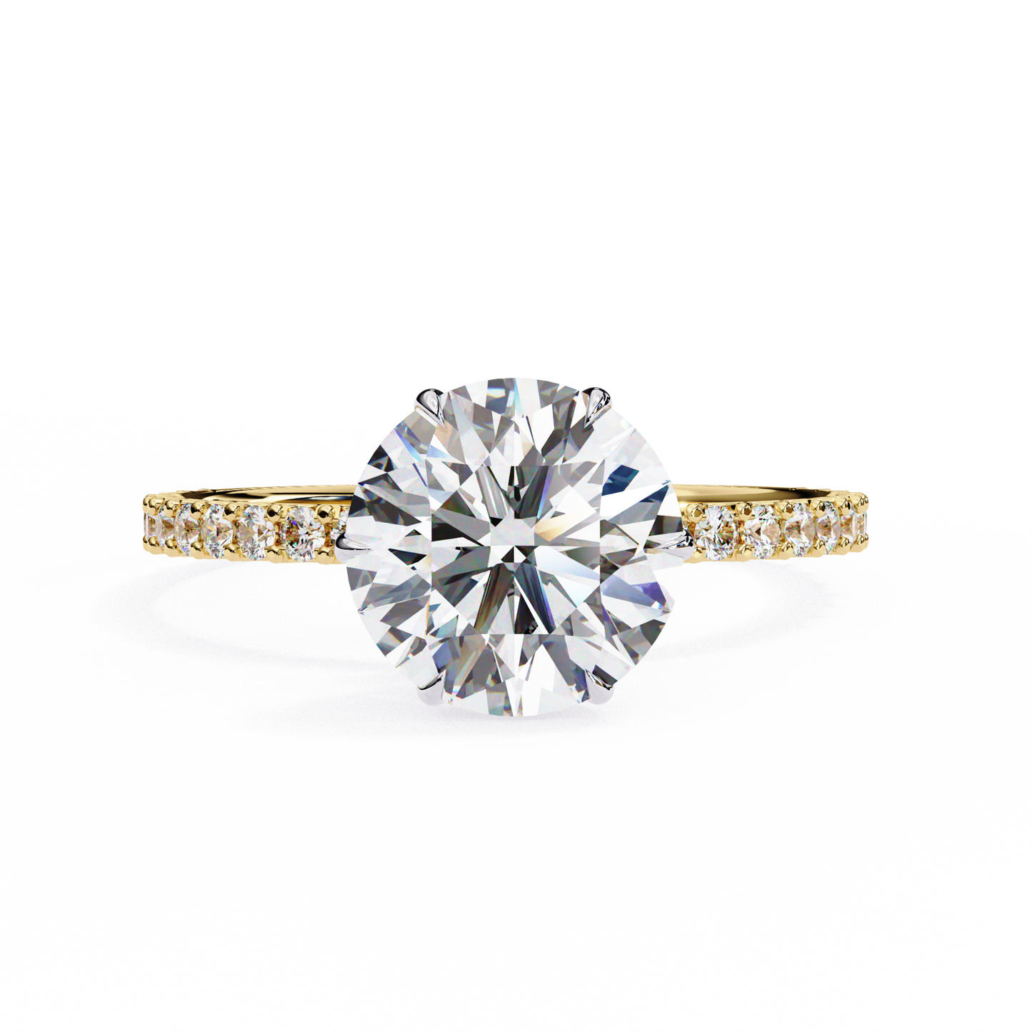 6 Prong Round Solitaire Diamond Ring With pave & under halo