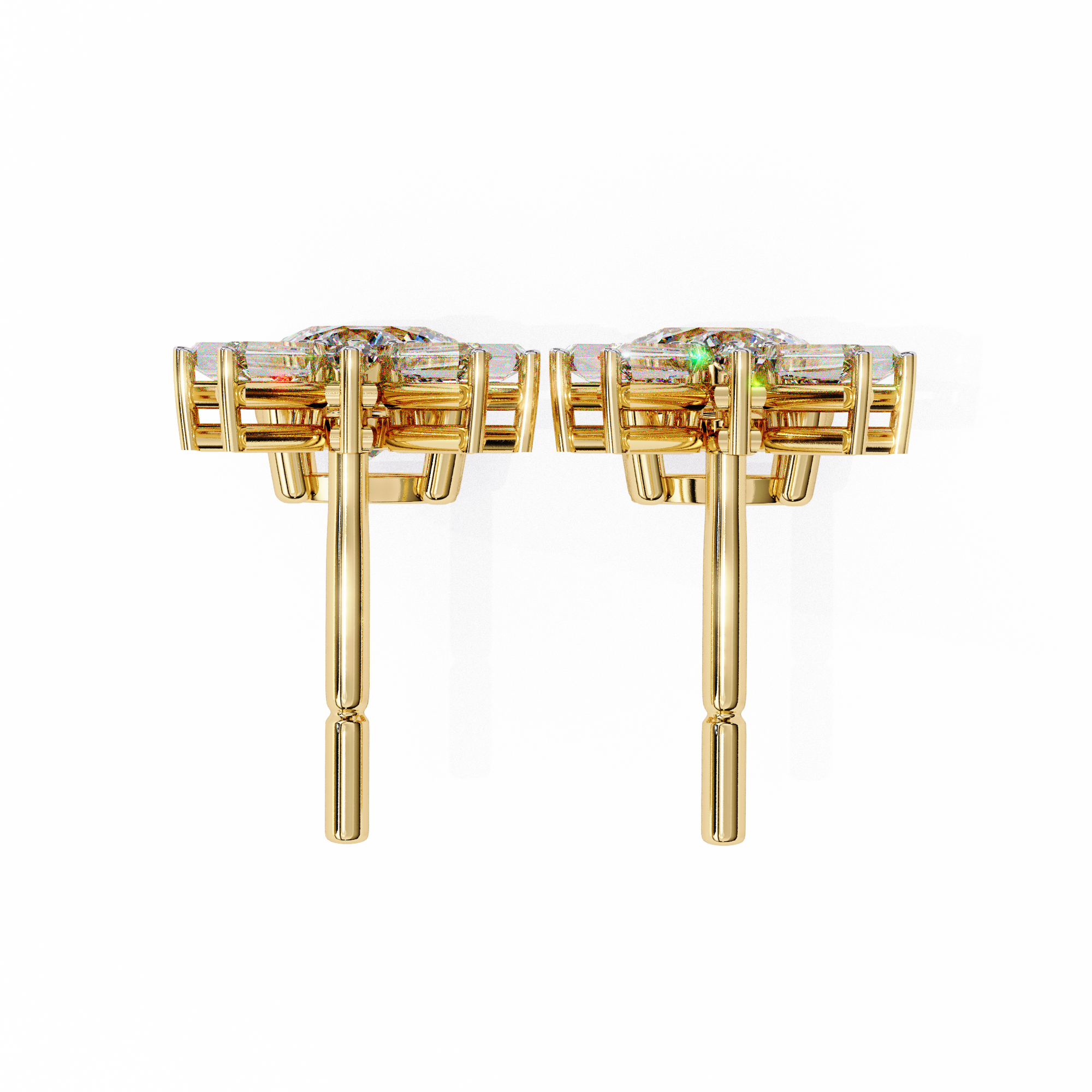 Baguette Accented Round Lab Grown Diamond Drop Earrings