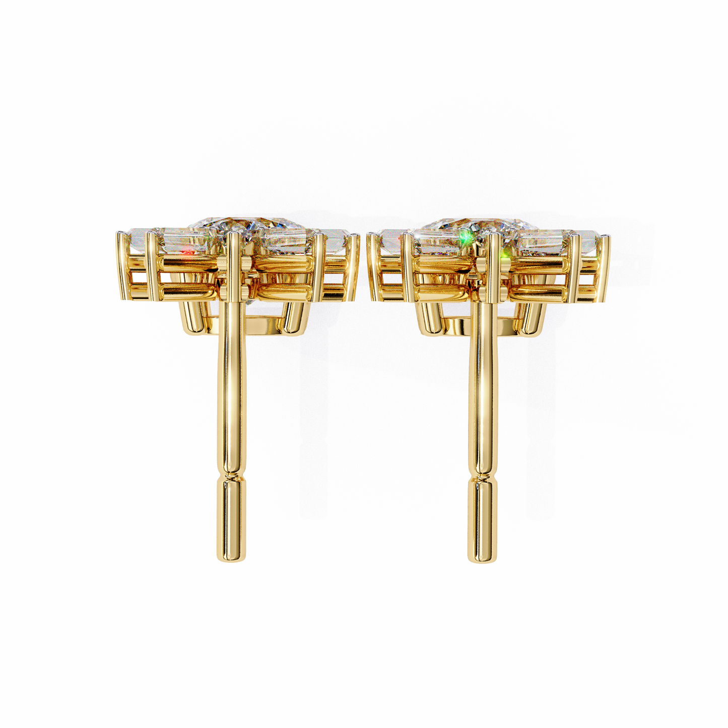 Baguette Accented Round Lab Grown Diamond Drop Earrings