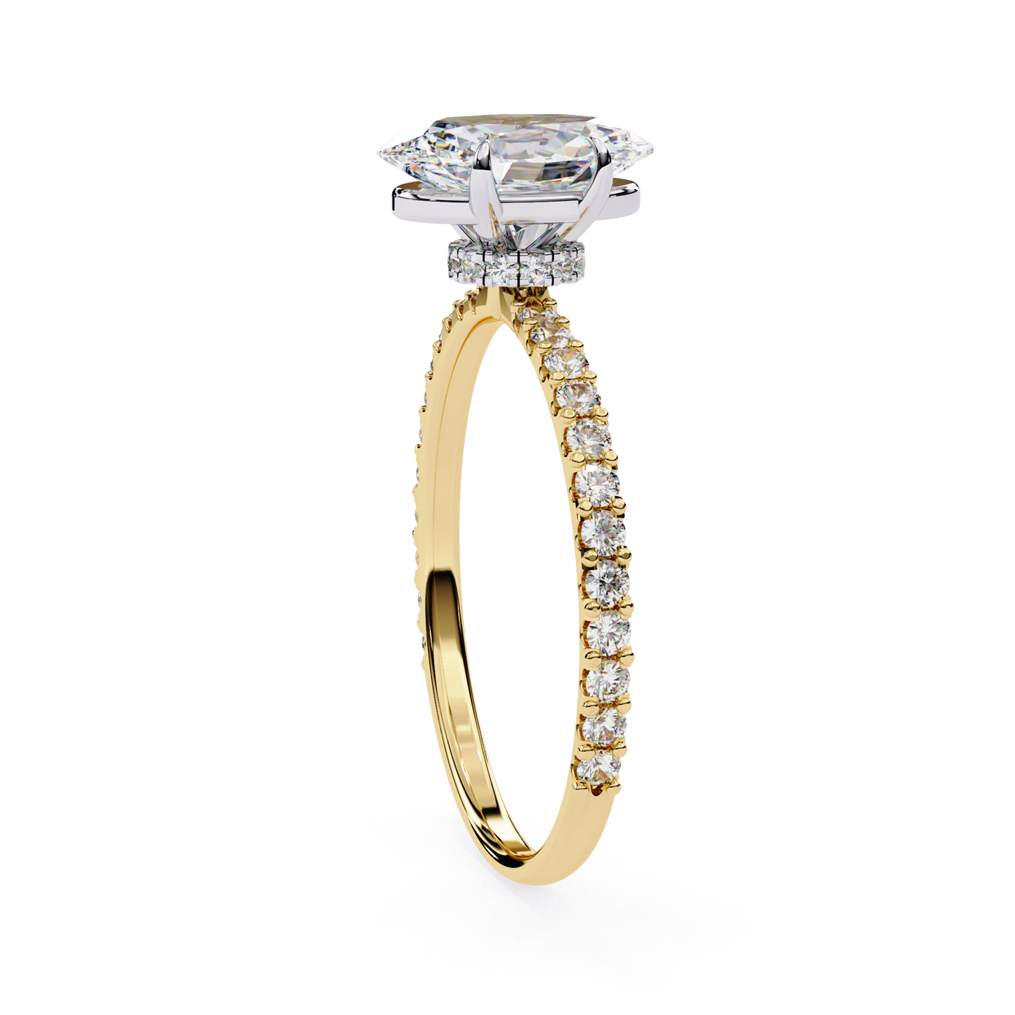 Women's Oval Solitaire Diamond Ring With pave & under halo