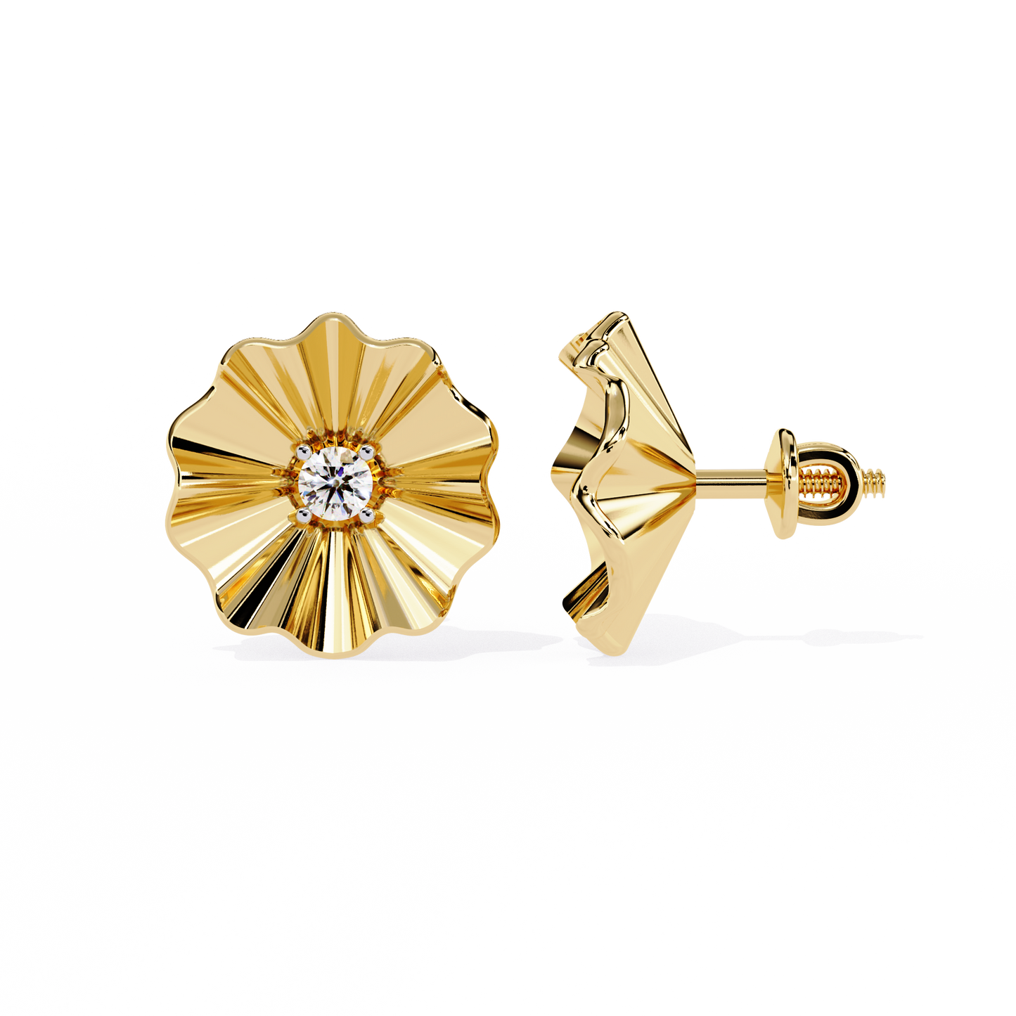 Tiny Gold Studs Earrings - Floral Elegance | Lab-grown Diamond