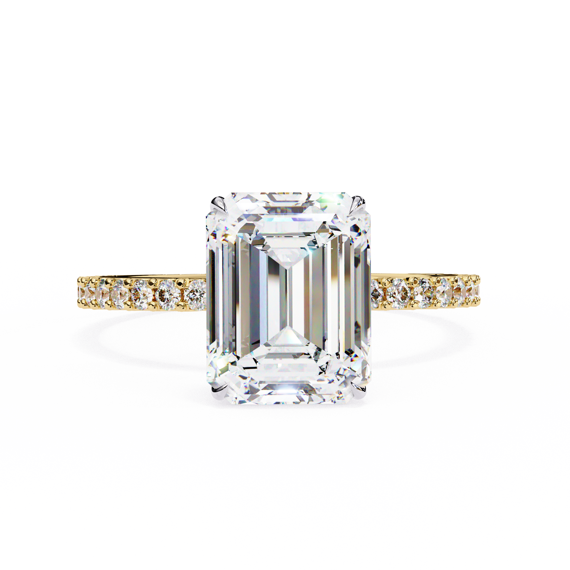 Women's Emerald Solitaire Diamond Ring With pave & under halo
