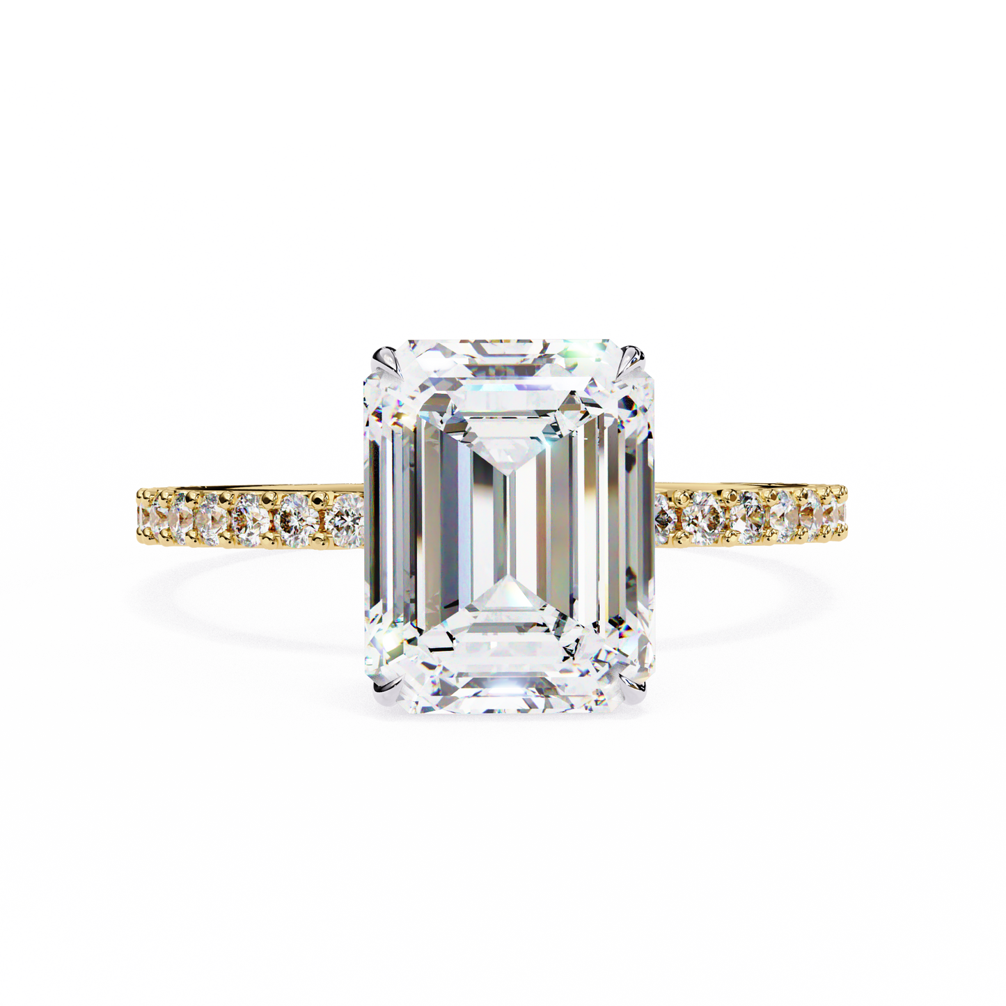 Women's Emerald Solitaire Diamond Ring With pave & under halo