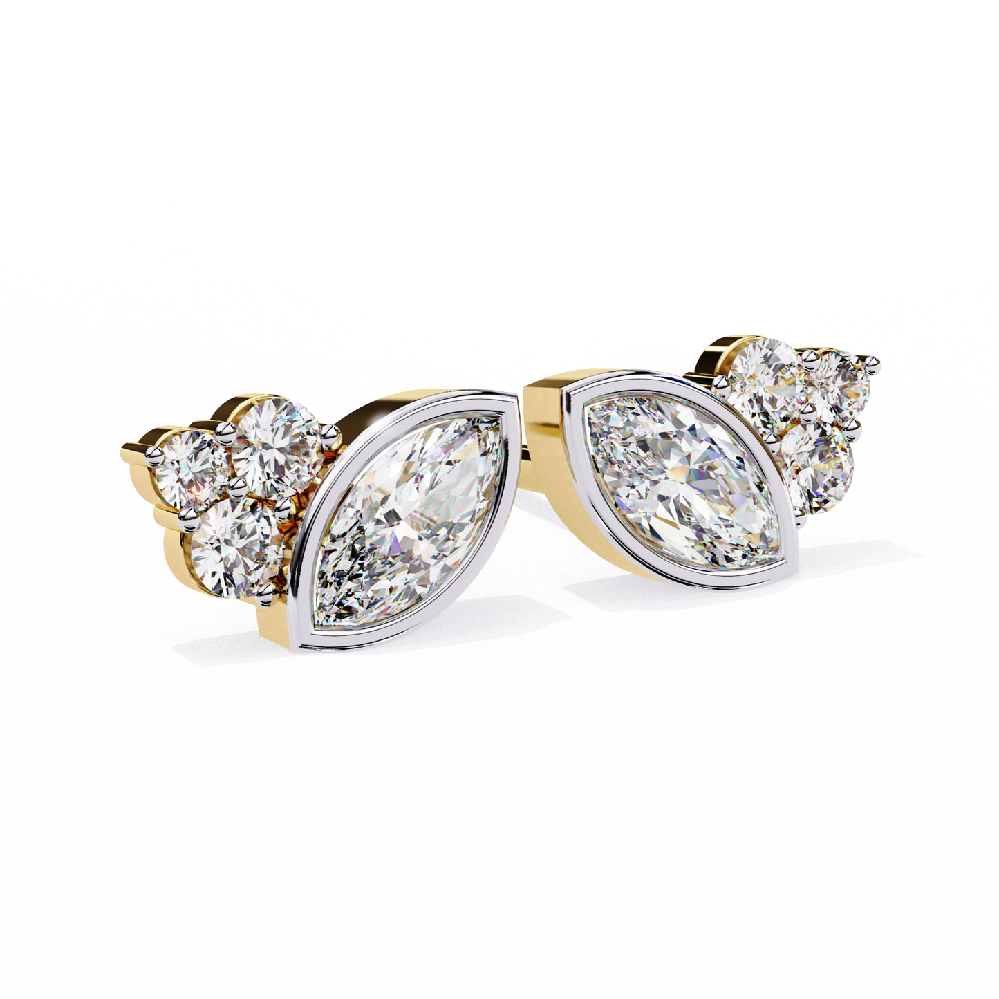 Marquise Bezel and Round Stud Earrings