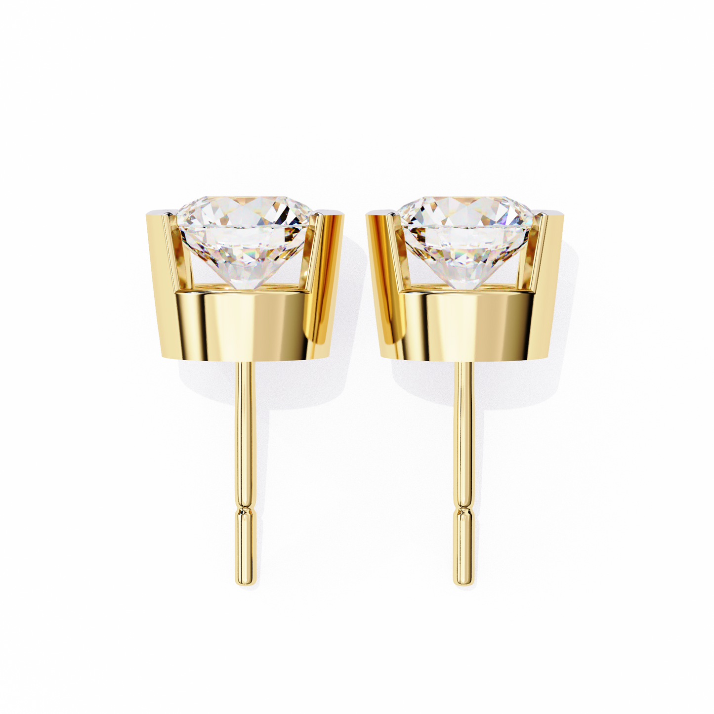 Round Cut Half Bezel Diamond Studs