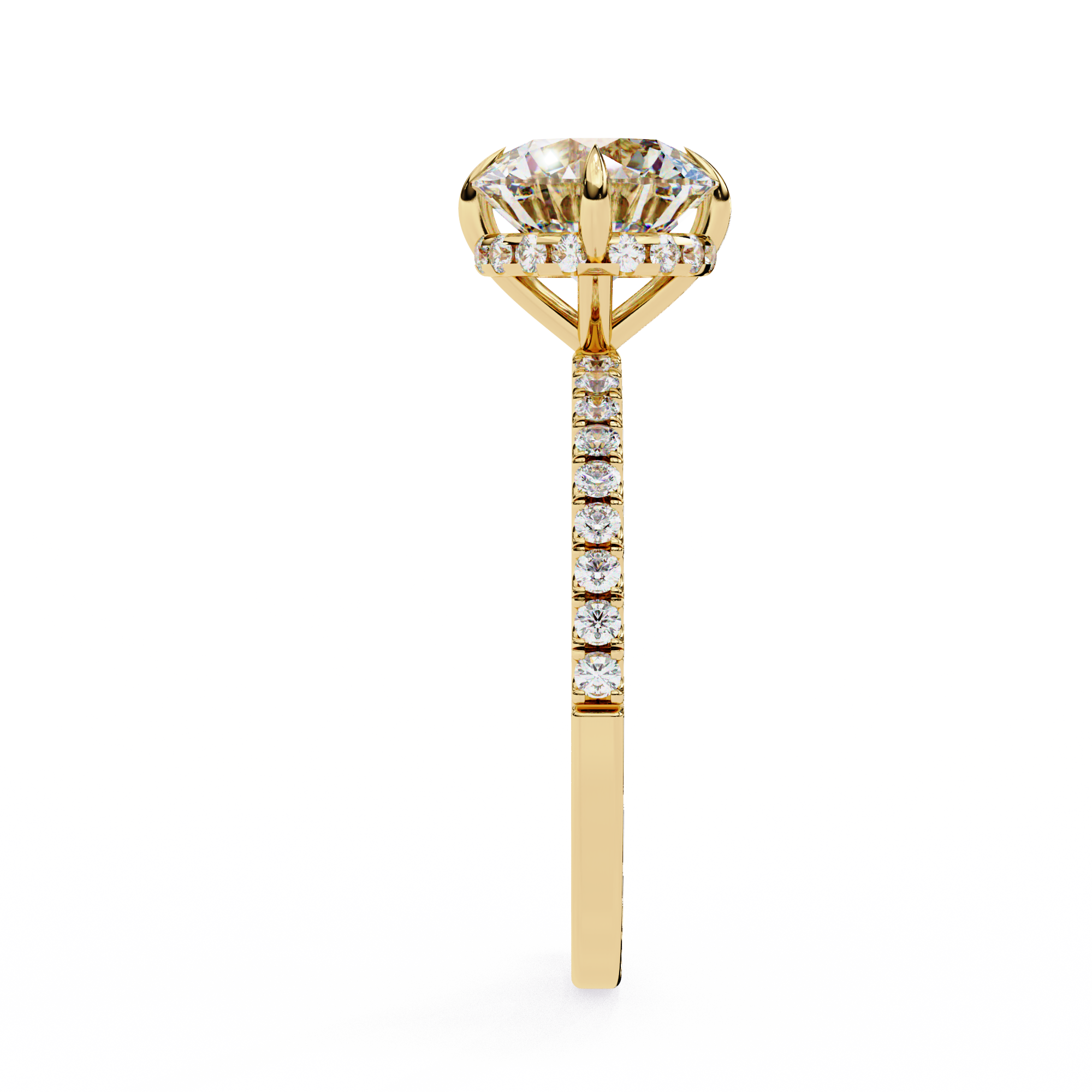 Women's Round Solitaire Diamond Ring With pave & under halo