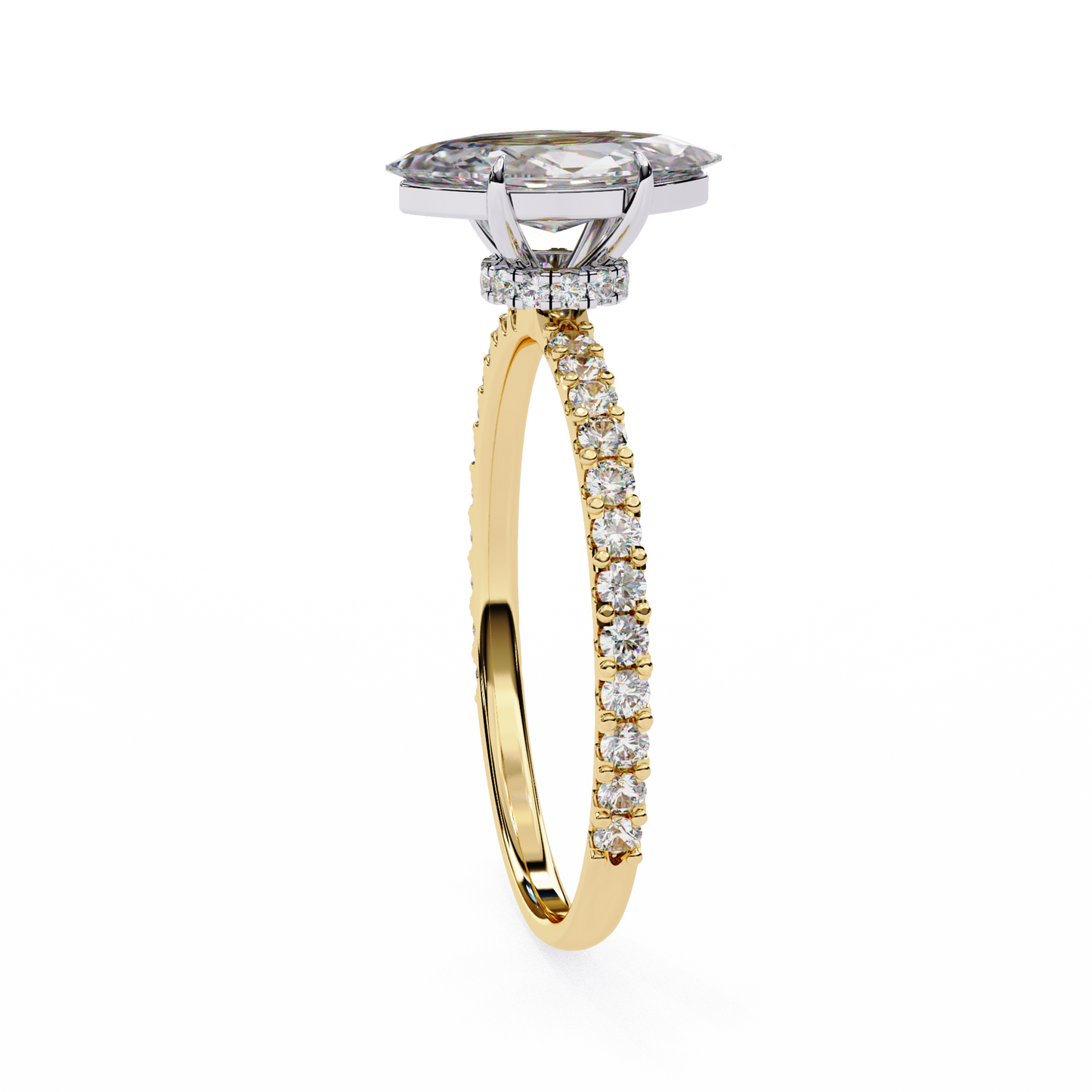 Women's Marquise Solitaire Diamond Ring With pave & under halo
