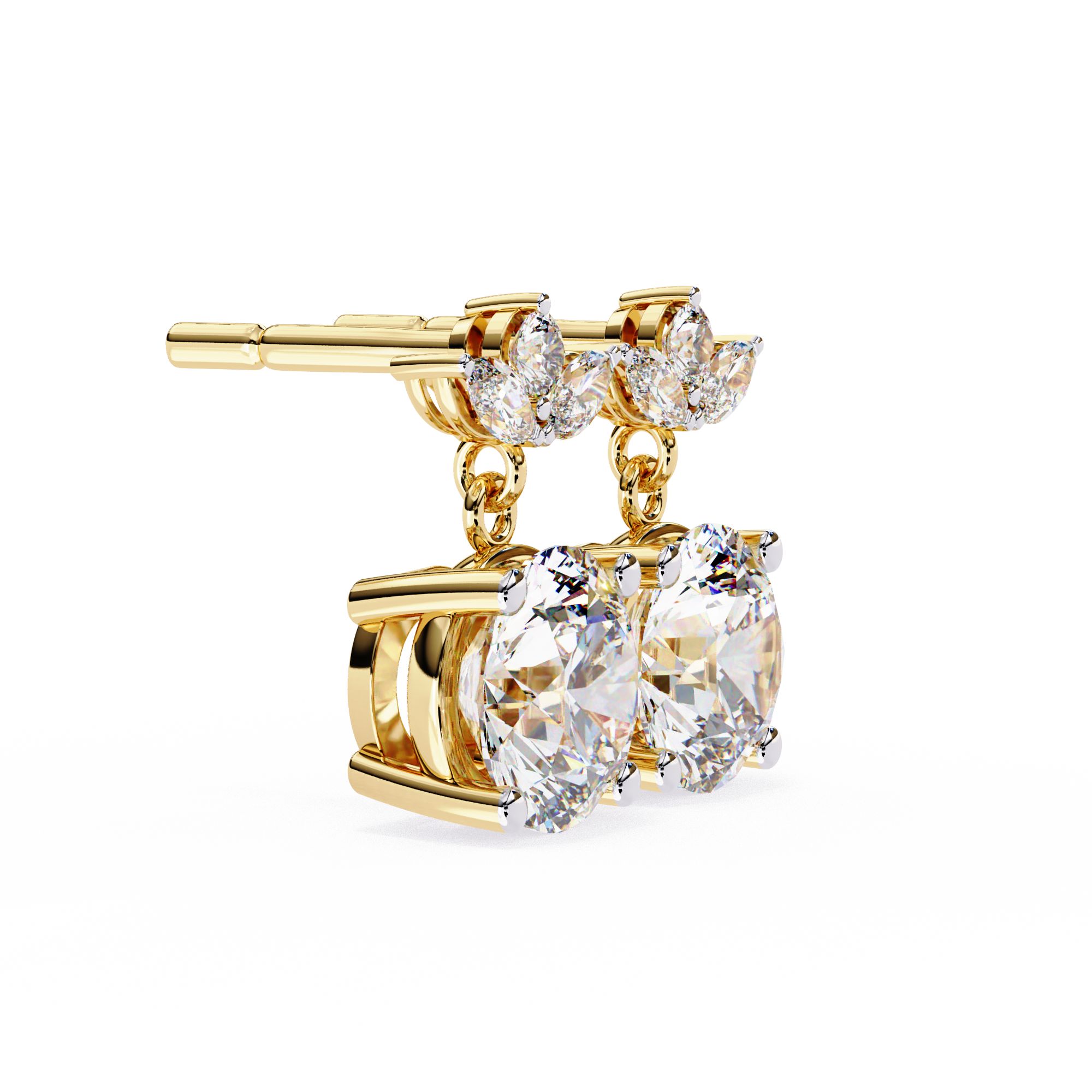 Round and Marquise Accented Lab Grown Diamond Drop Earrings