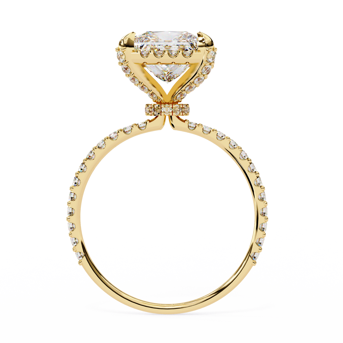 Princess Cut Lab Grown Diamond Halo Engagement Ring/half Eternity Hidden Halo