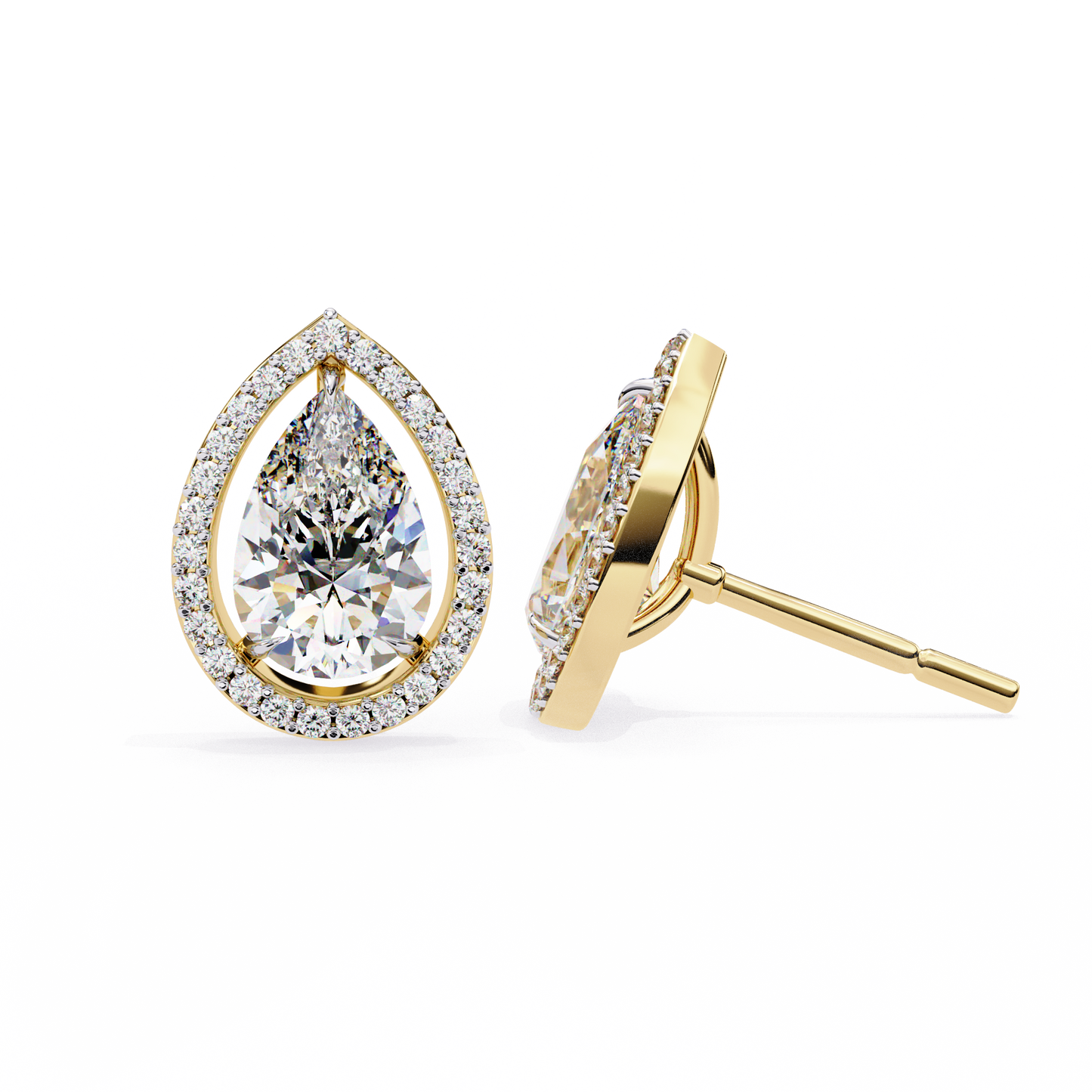 Pear Lab Grown Diamond Halo Stud Earrings