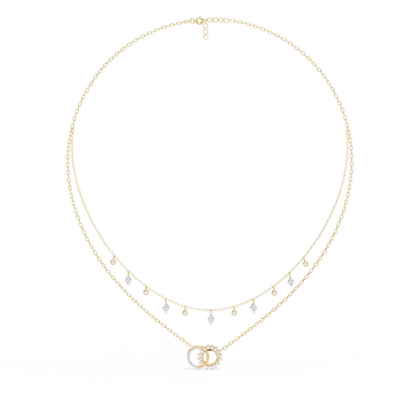 14K/18K Gold Double Layer Necklace With Lab-grown Diamonds – Sun and Moon