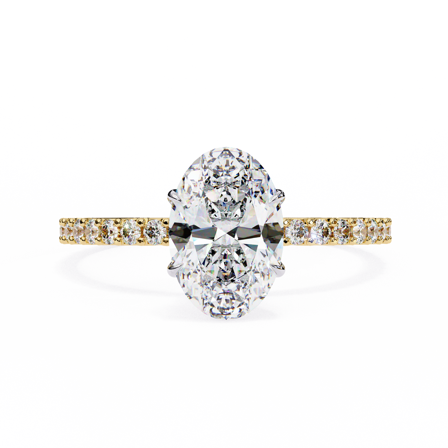 Women's Oval Solitaire Diamond Ring With pave & under halo