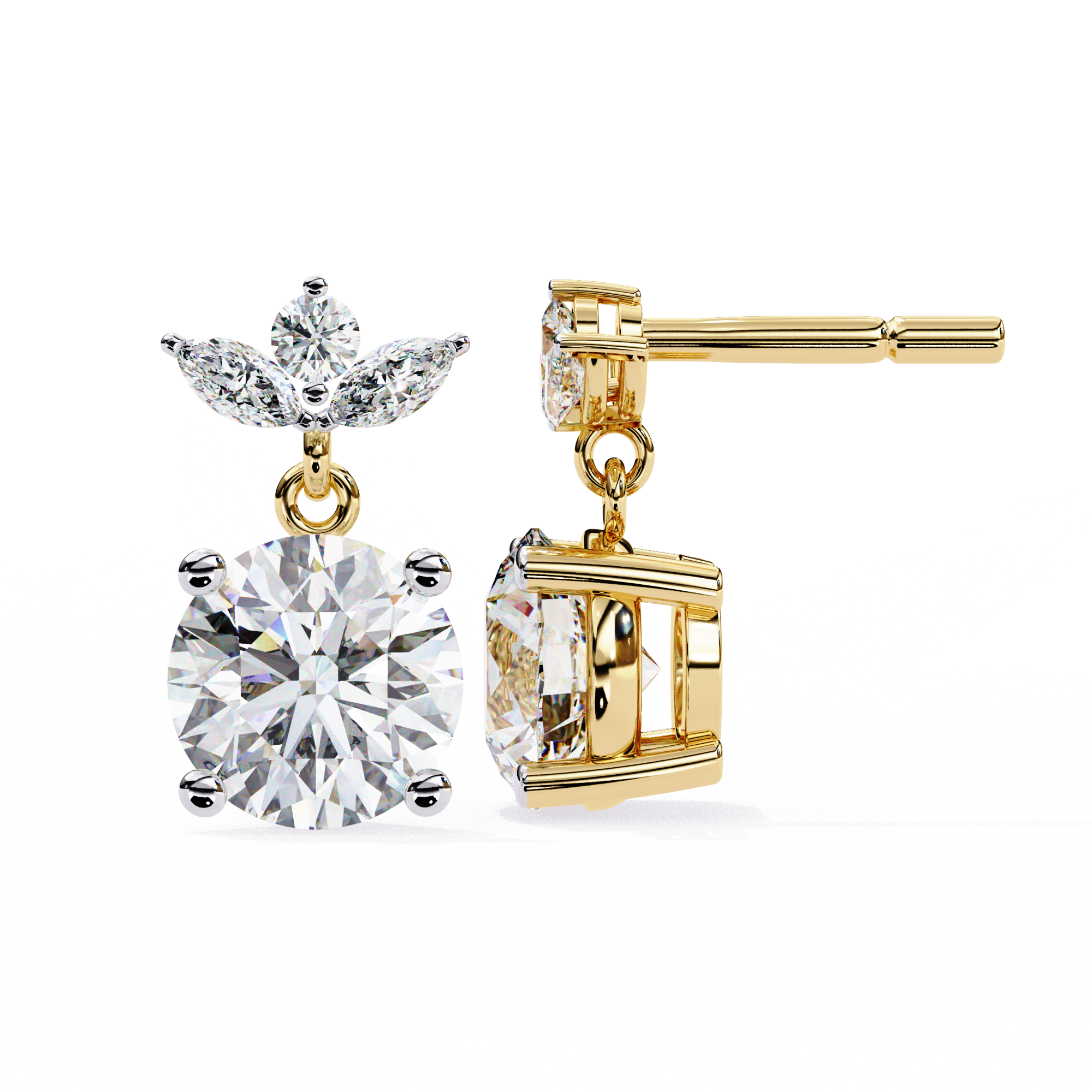 Round and Marquise Accented Lab Grown Diamond Drop Earrings