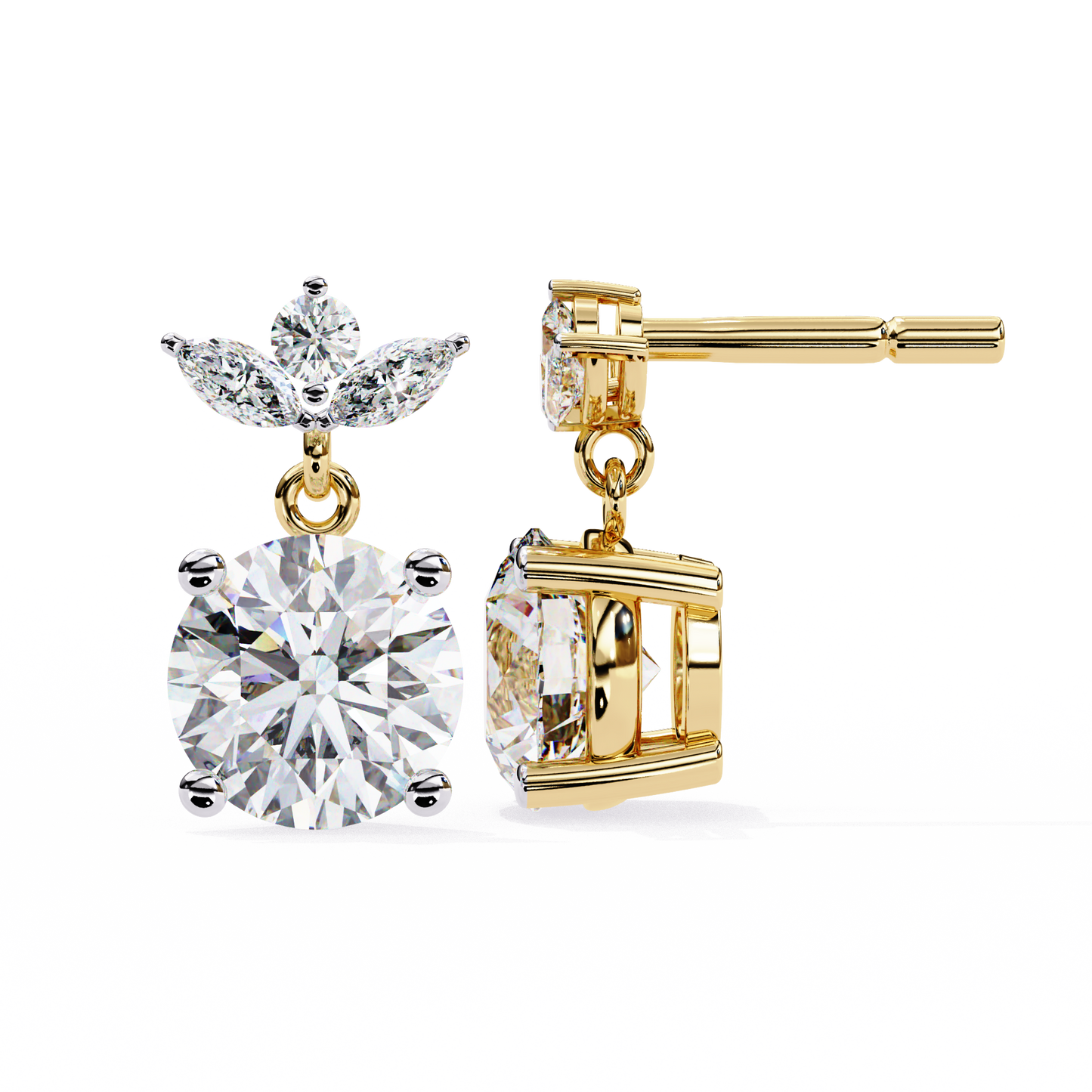 Round and Marquise Accented Lab Grown Diamond Drop Earrings