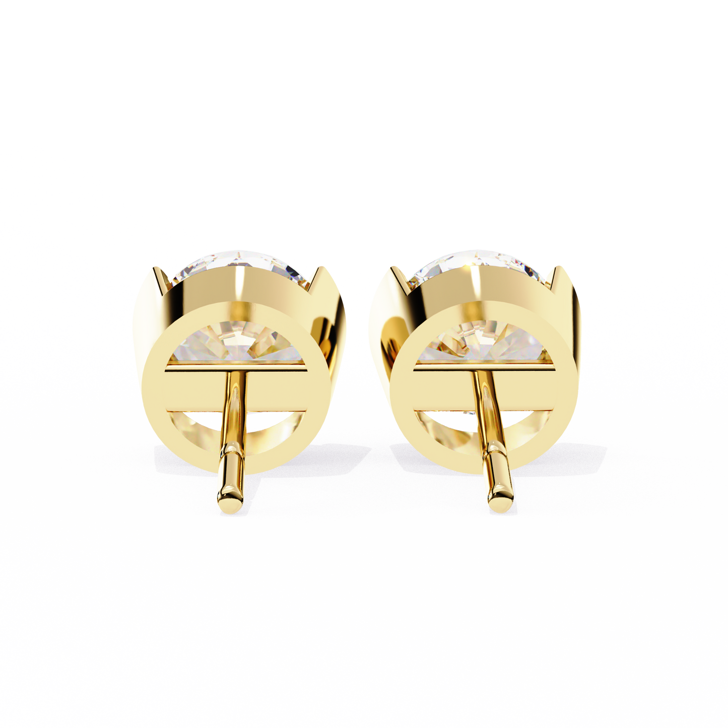 Round Cut Half Bezel Diamond Studs