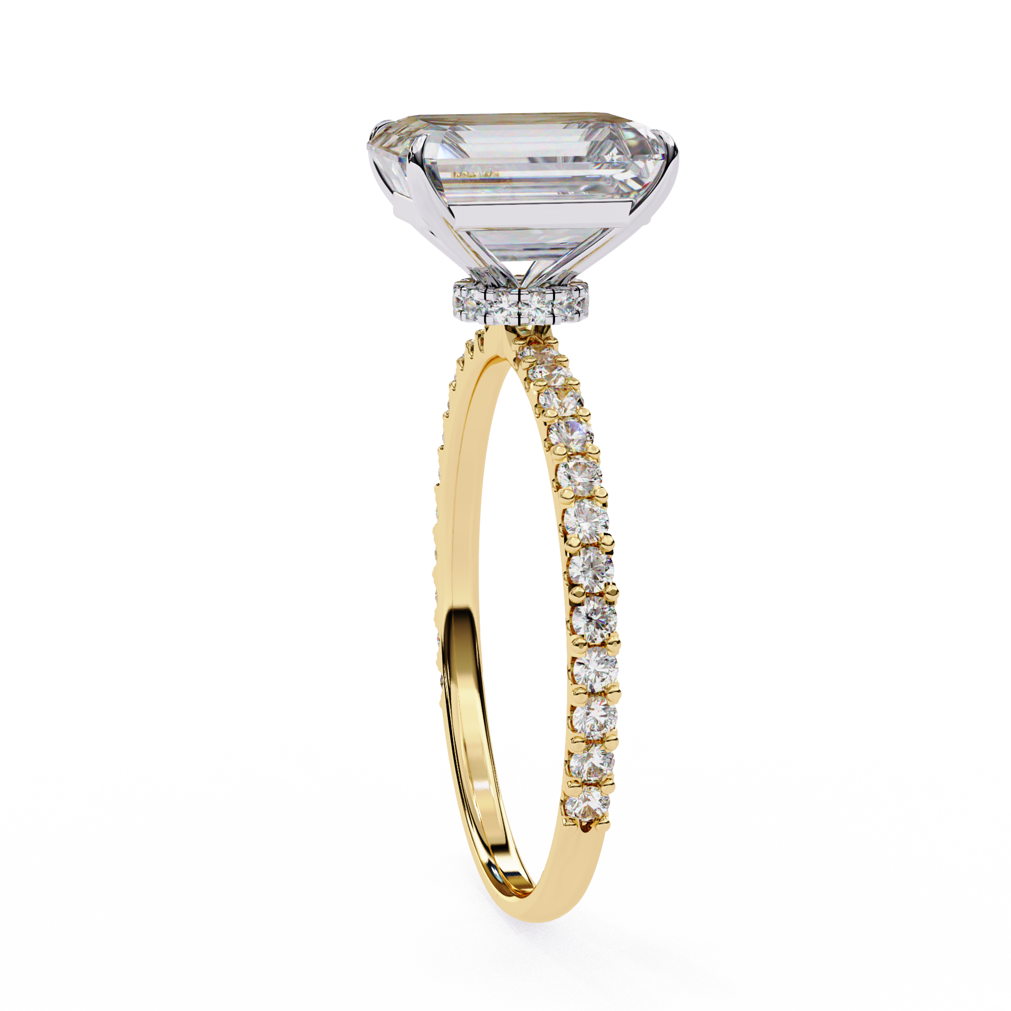 Women's Emerald Solitaire Diamond Ring With pave & under halo