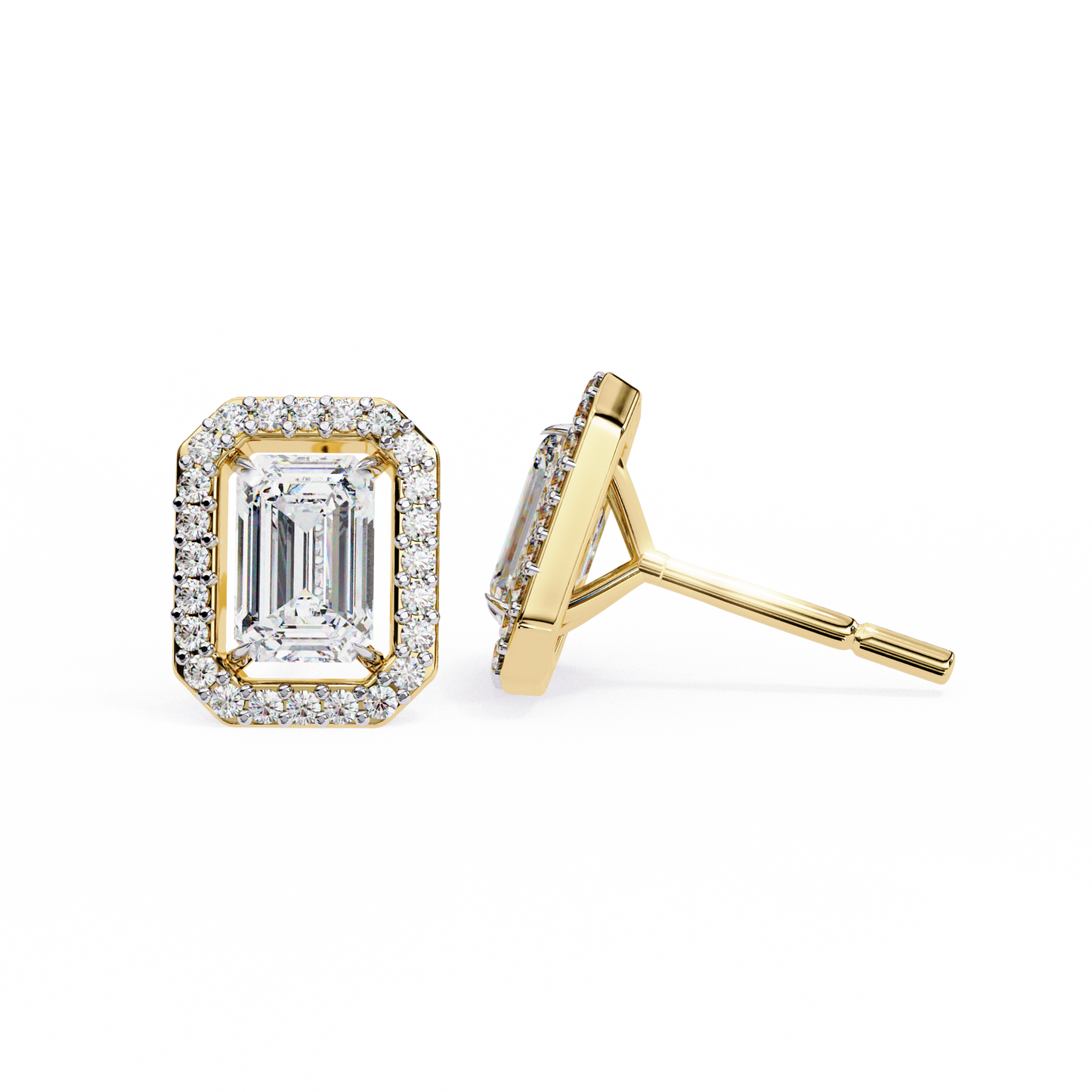 Emerald Halo Style Stud Earrings