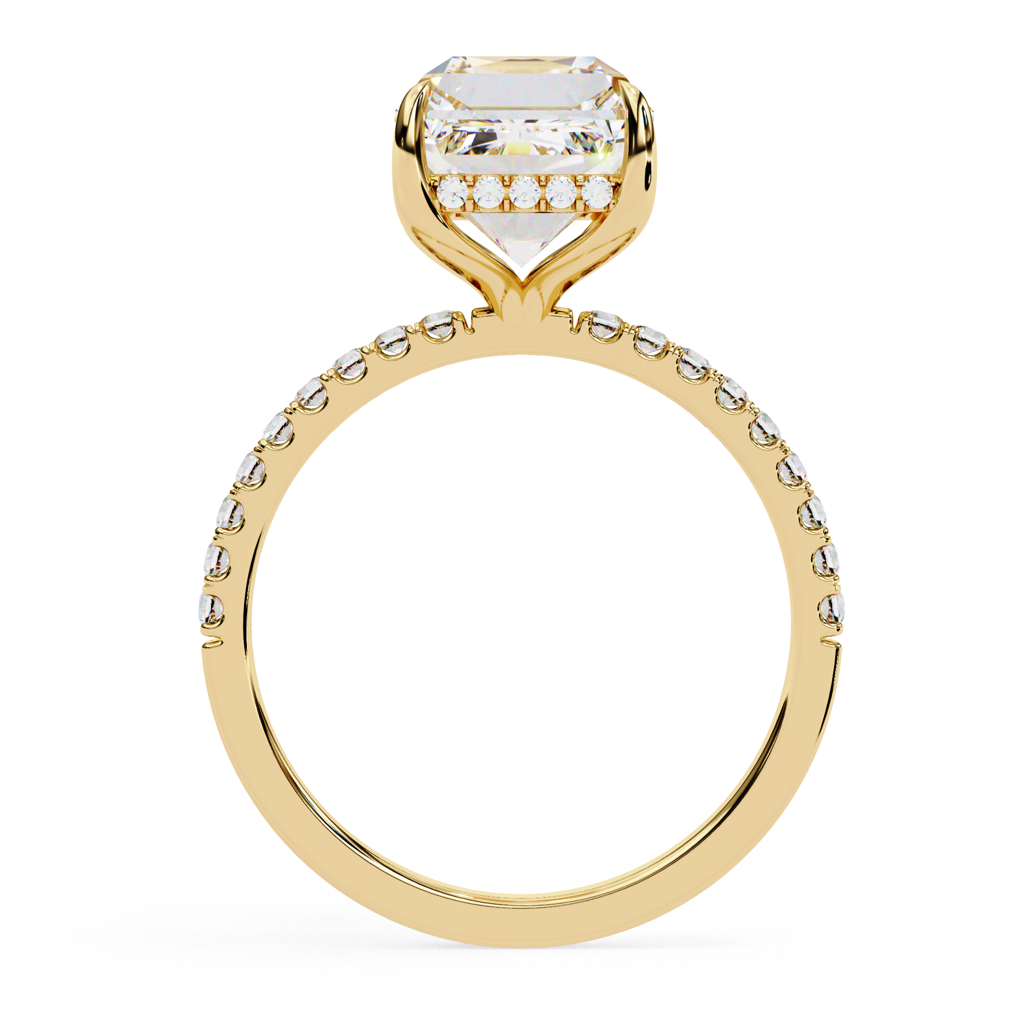 Emerald-Cut Diamond Ring with Hidden Halo and Side Diamonds