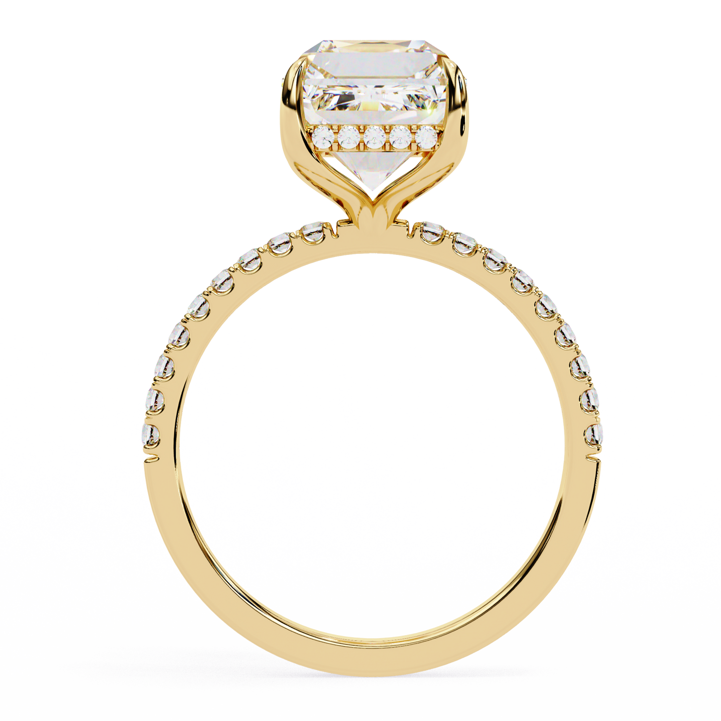 Emerald-Cut Diamond Ring with Hidden Halo and Side Diamonds