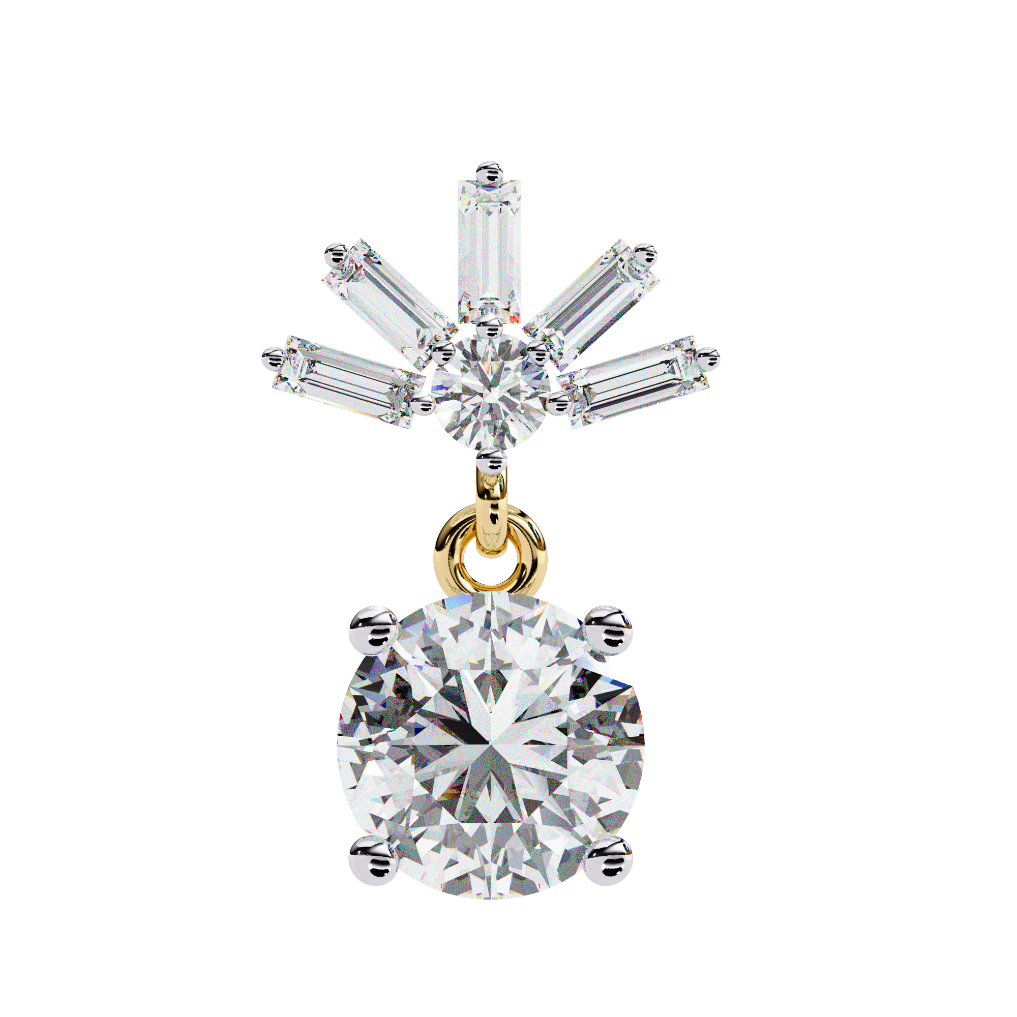 Baguette Accented Round Lab Grown Diamond Drop Earrings