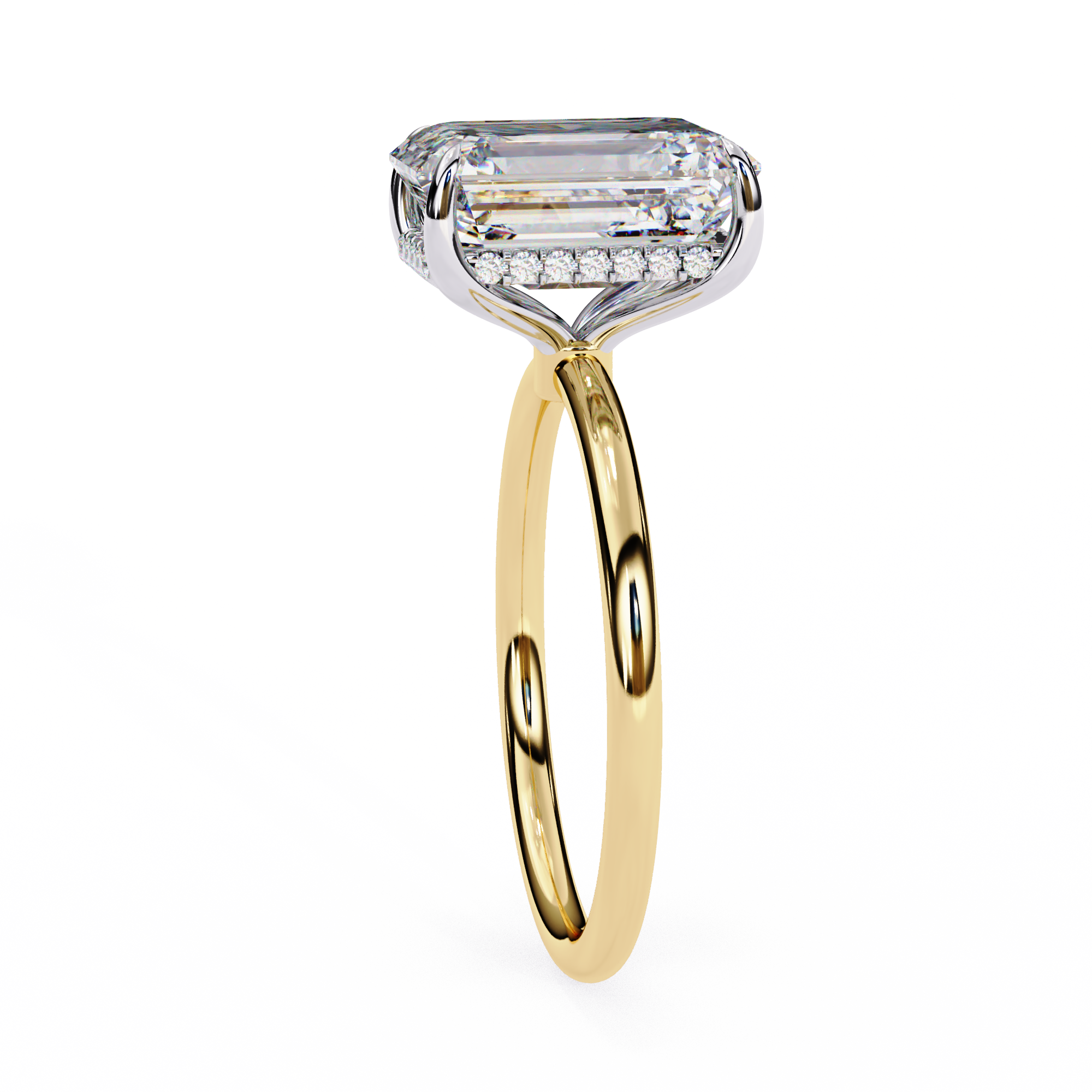 Emerald Solitaire Ring with Hidden Halo