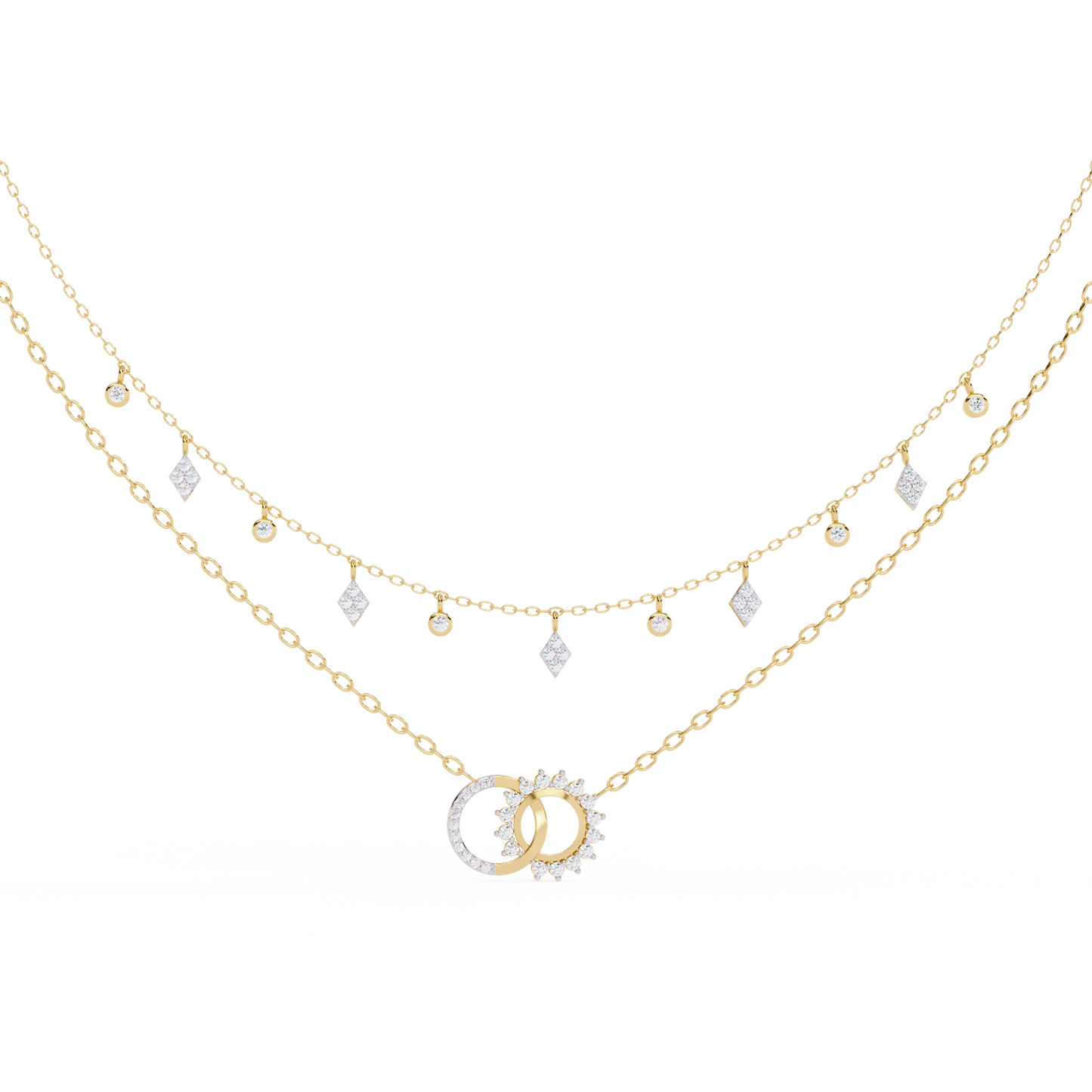 14K/18K Gold Double Layer Necklace With Lab-grown Diamonds – Sun and Moon