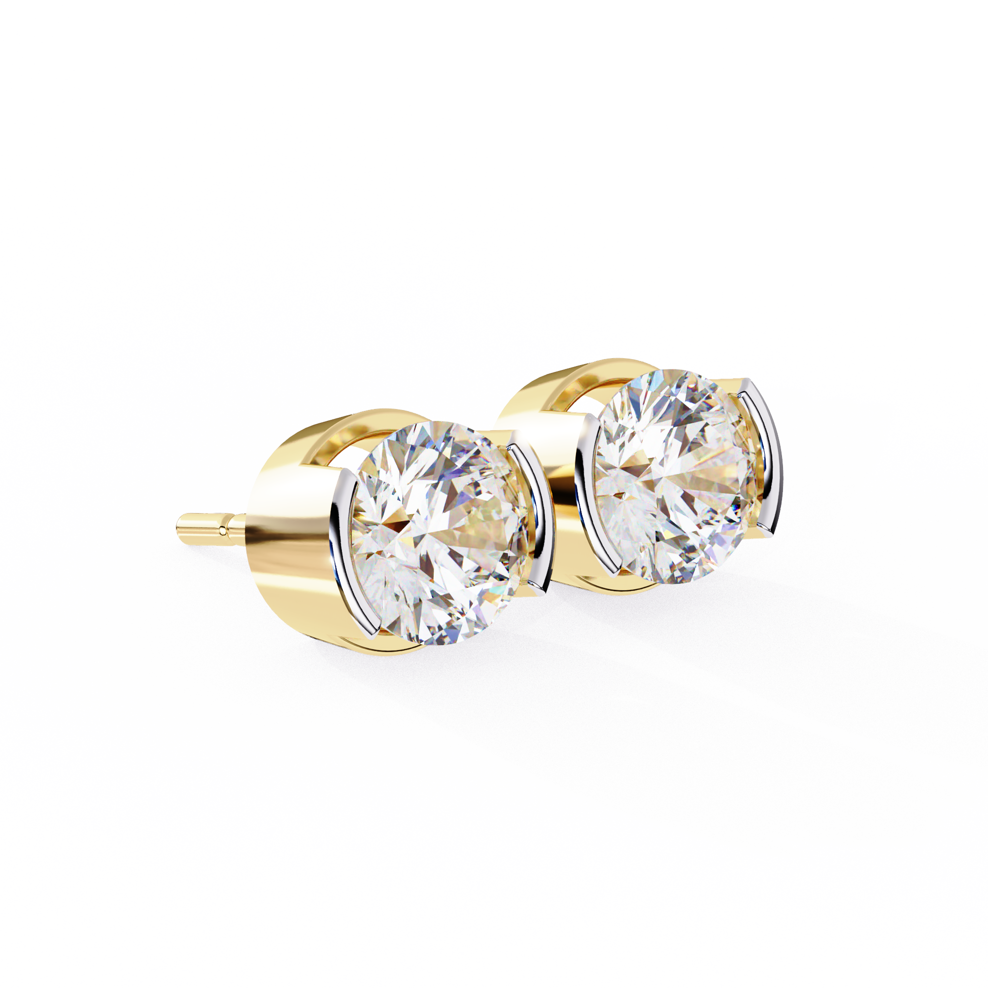 Round Cut Half Bezel Diamond Studs
