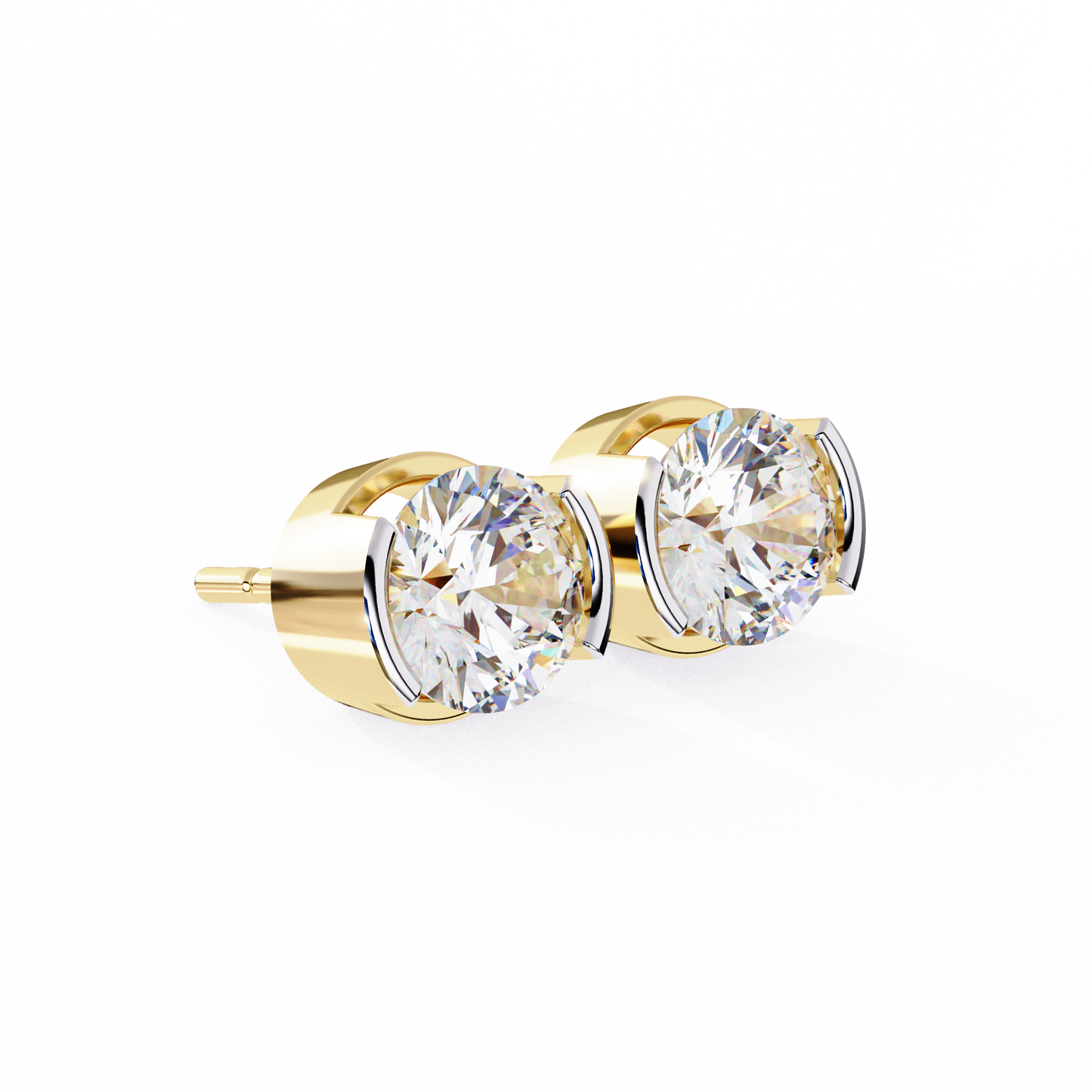 Round Cut Half Bezel Diamond Studs