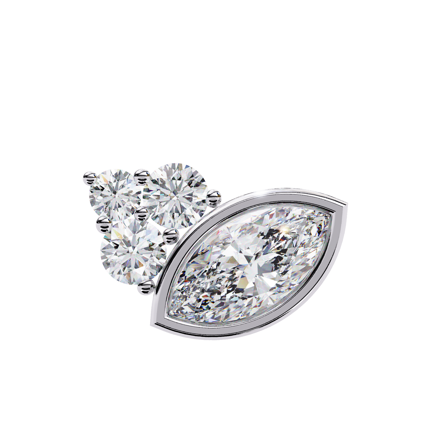 Marquise Bezel and Round Stud Earrings