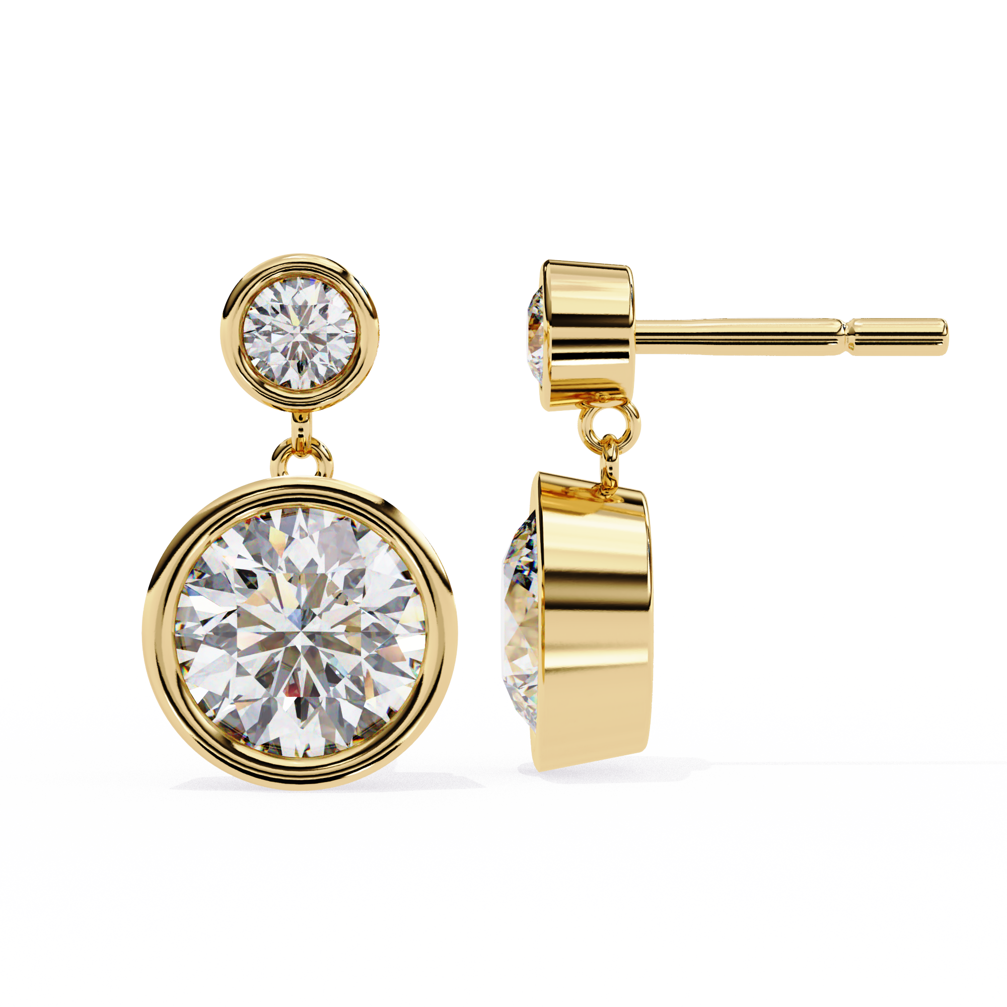Round Bezel Set Dangle & Drop Earrings