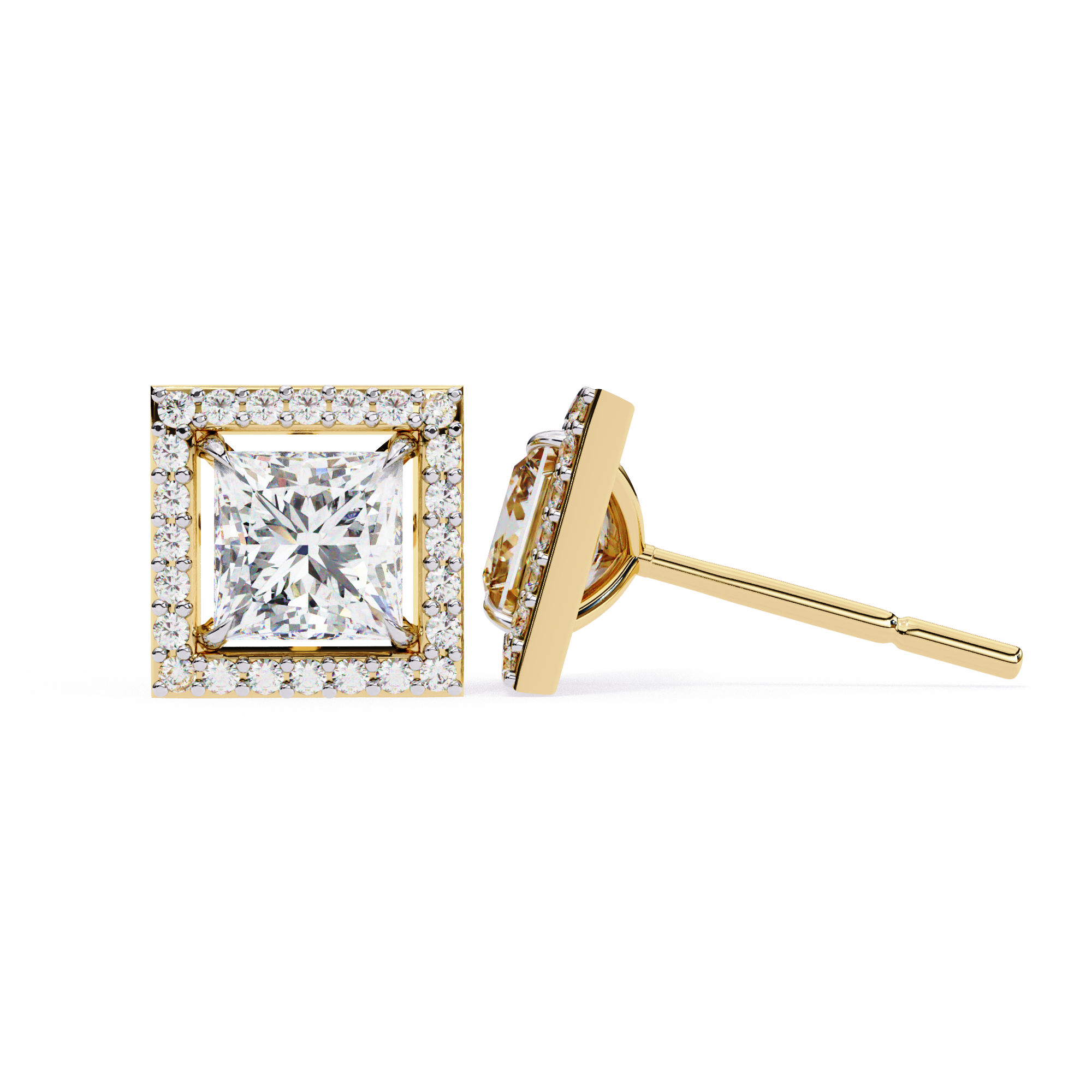 Allure Princess Halo Diamond Earrings Stud