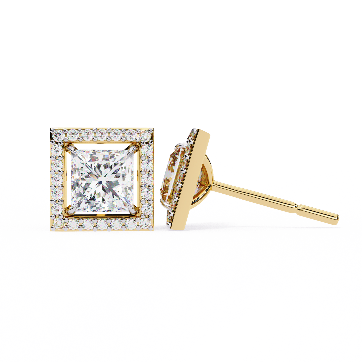 Allure Princess Halo Diamond Earrings Stud