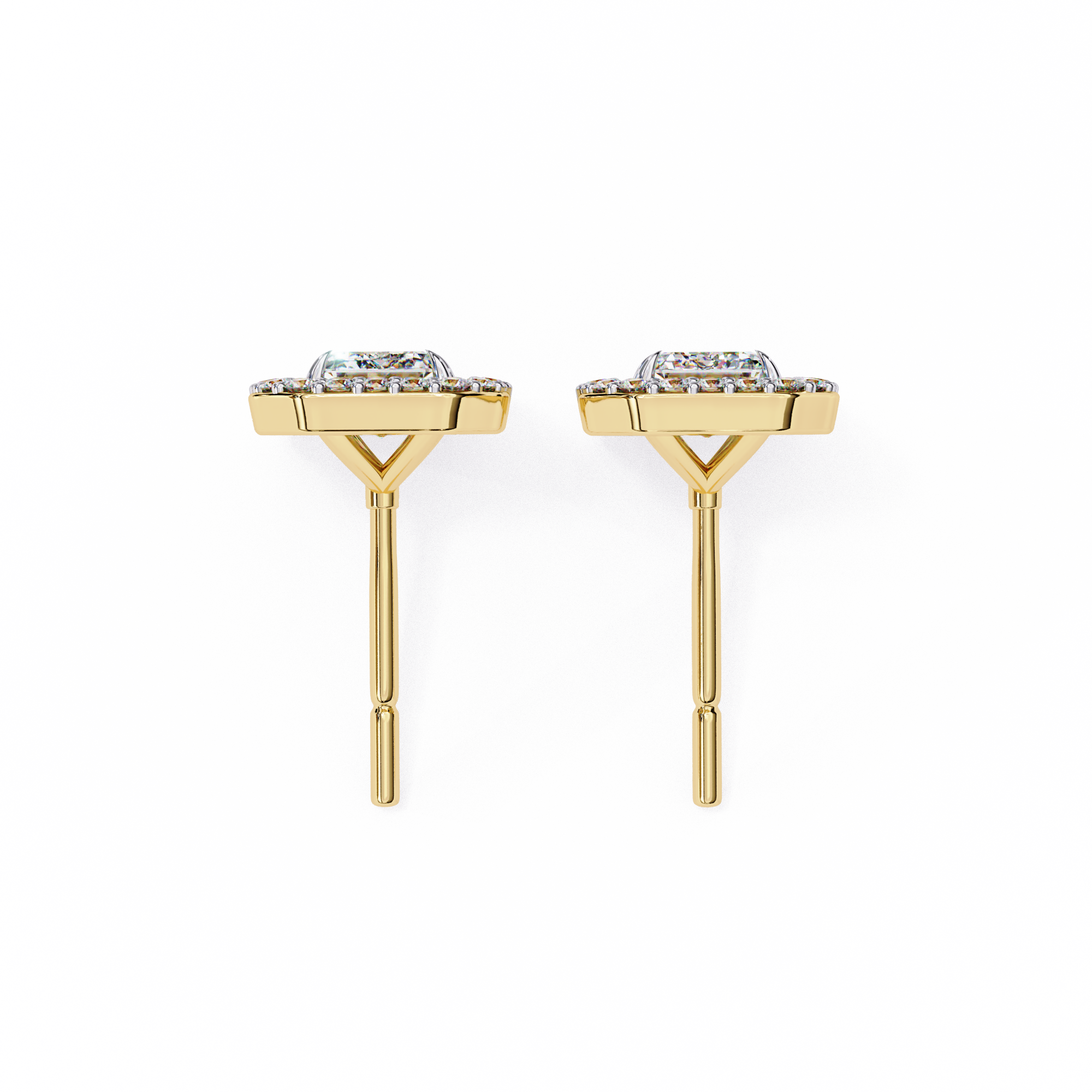 Emerald Halo Style Stud Earrings