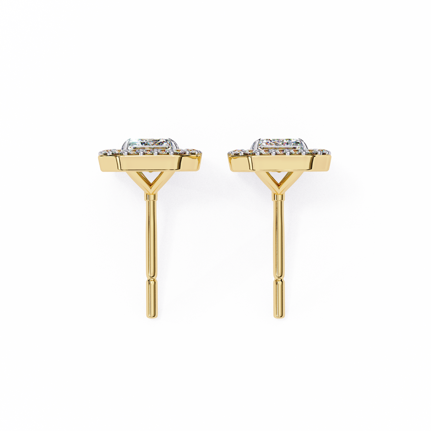 Emerald Halo Style Stud Earrings