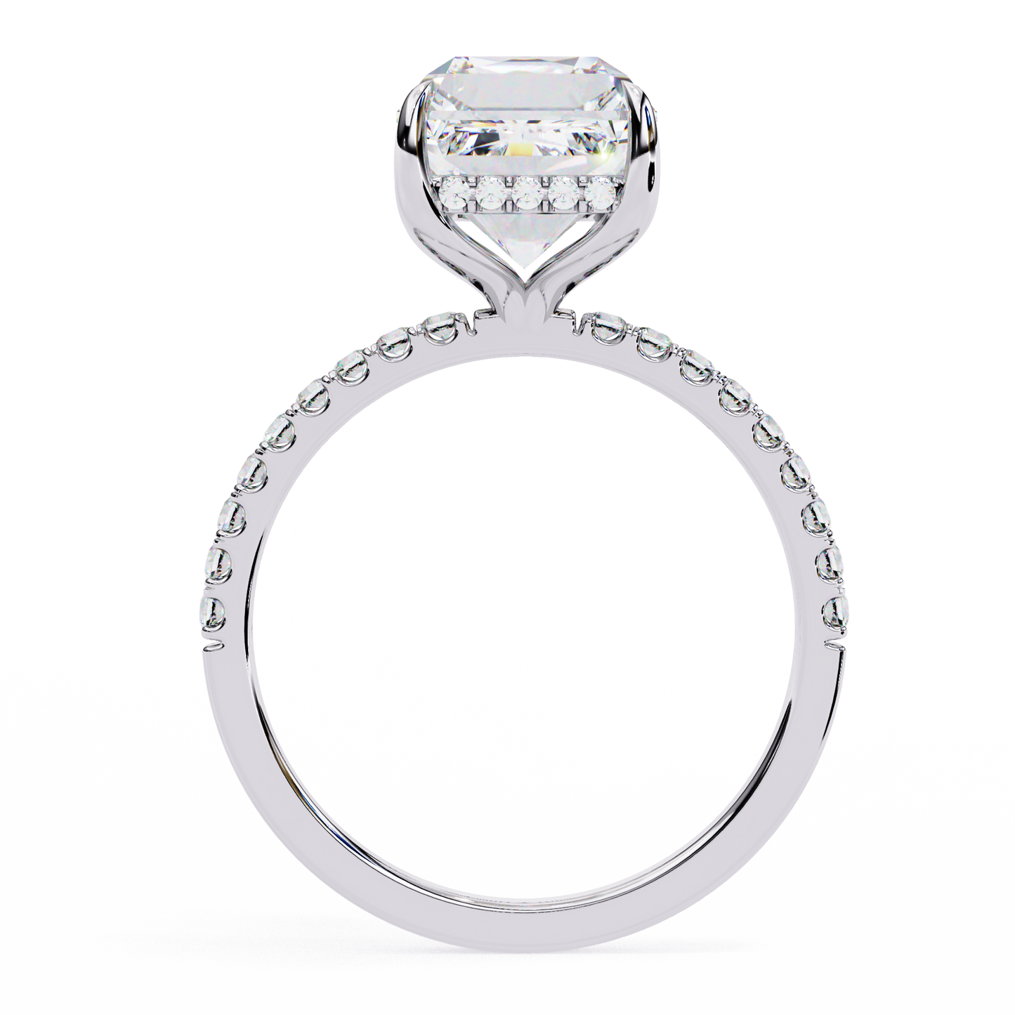 Emerald-Cut Diamond Ring with Hidden Halo and Side Diamonds